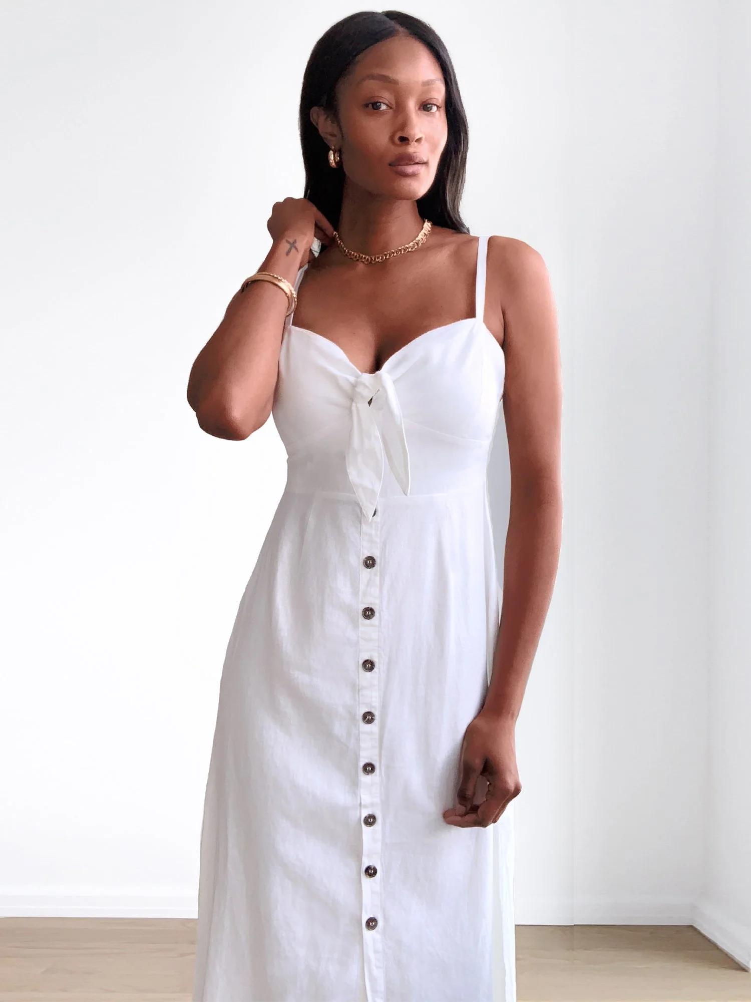 Linen-Blend Midi Dress