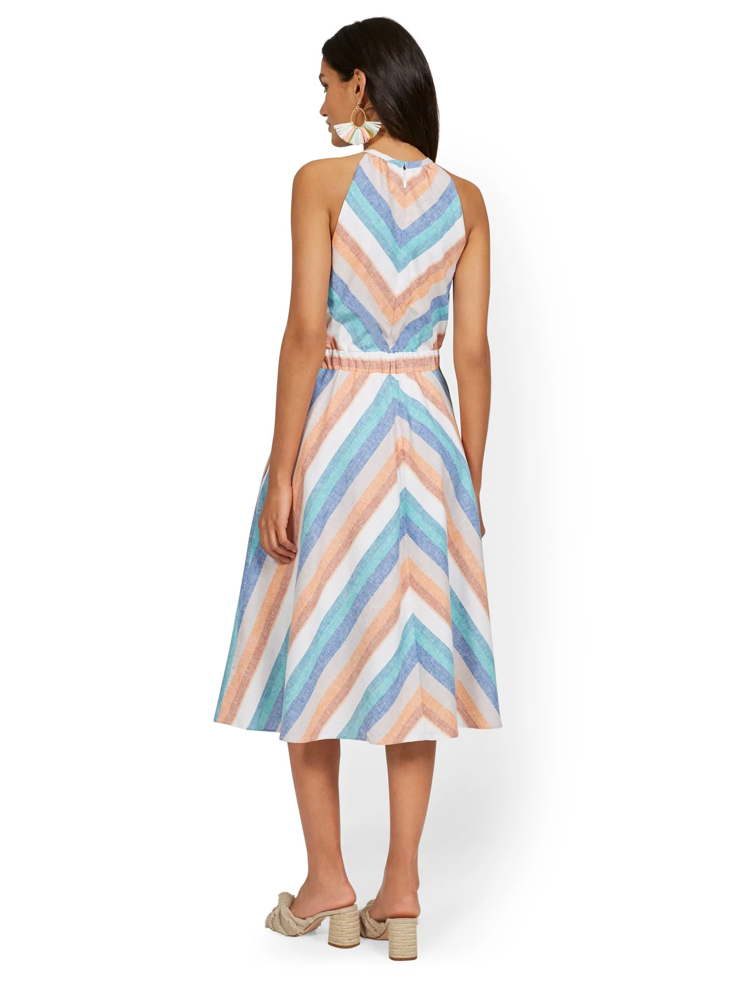 Linen-Blend Multi-Stripe High Halter Midi Dress - Image 3