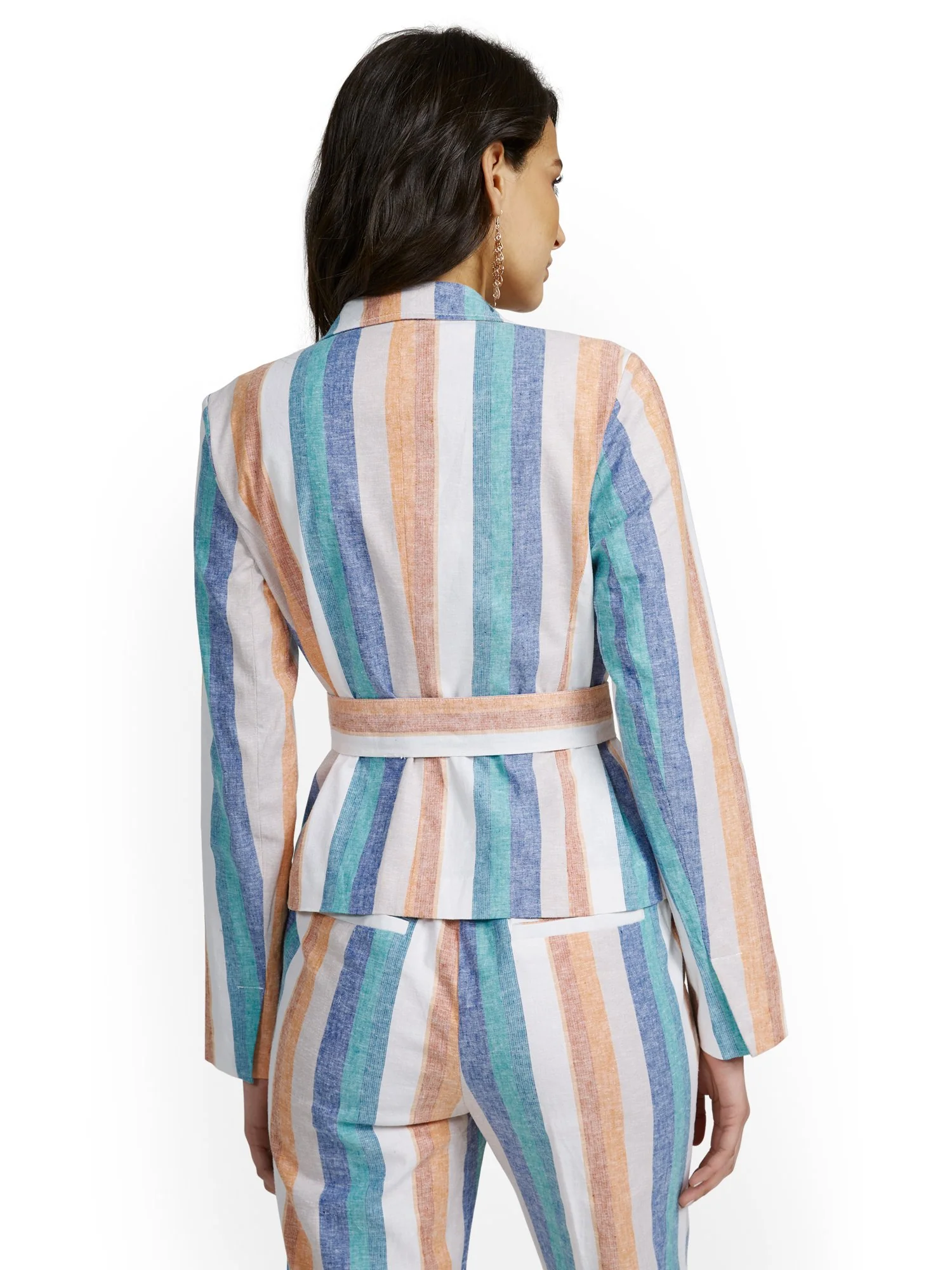 Linen-Blend Multistripe Tie-Waist Jacket - Image 3