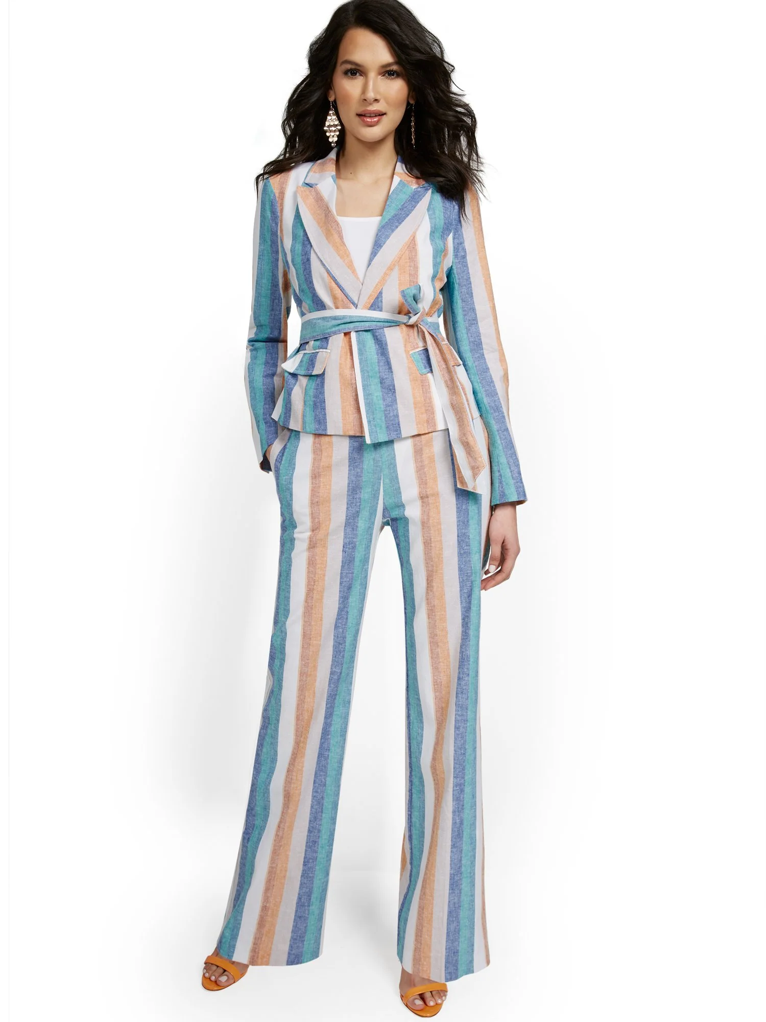 Linen-Blend Multistripe Tie-Waist Jacket - Image 4