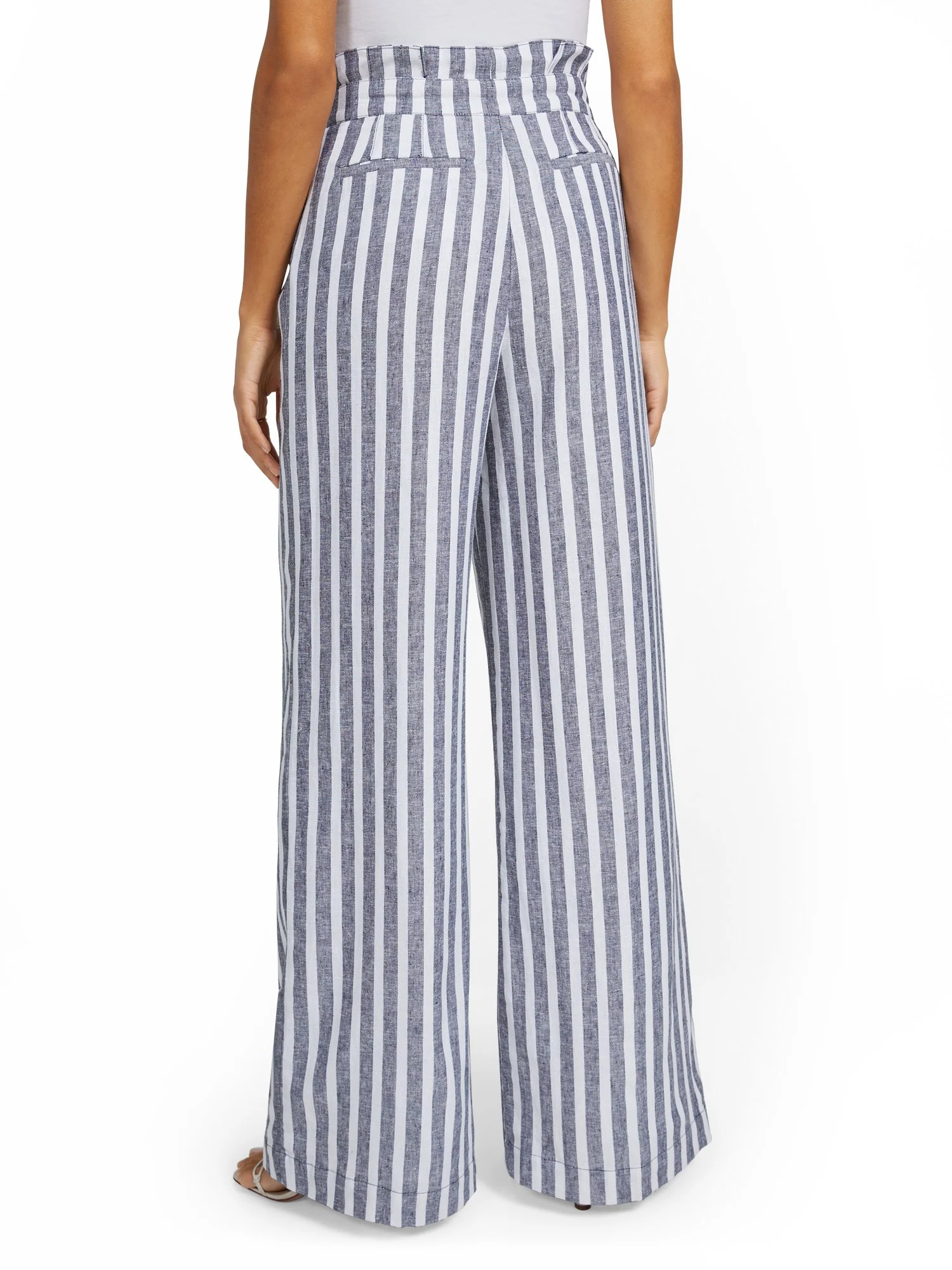 Linen-Blend Nautical Stripe Paperbag Wide-Leg Pant - Image 3