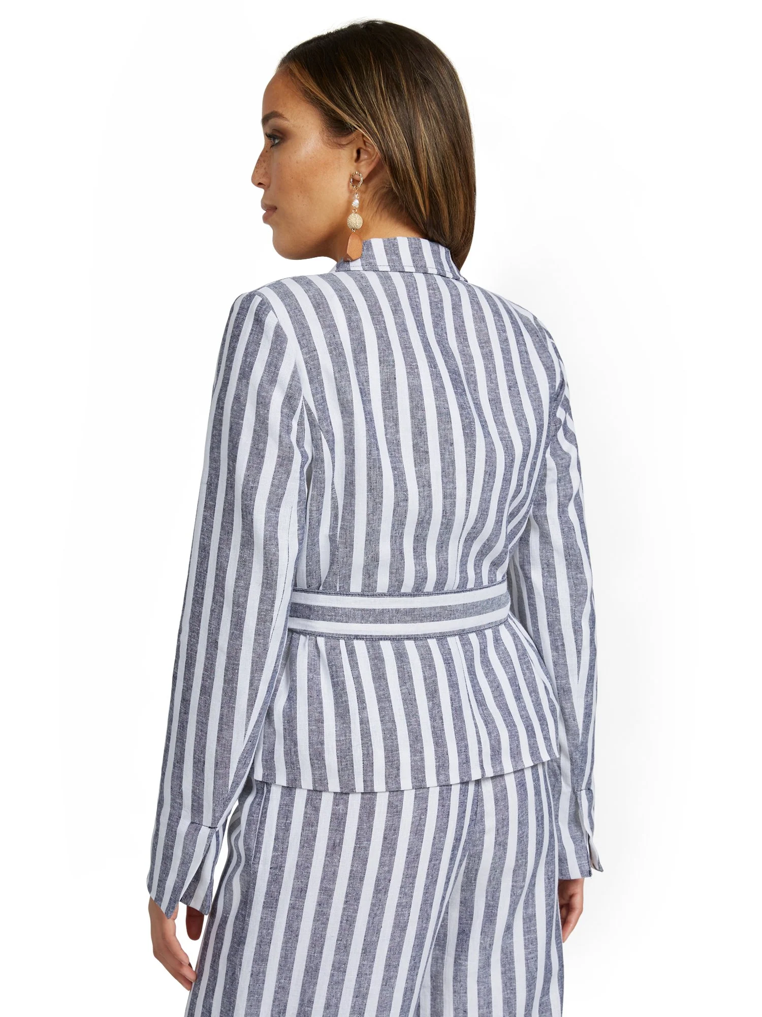 Linen-Blend Nautical Stripe Tie-Waist Jacket - Image 3