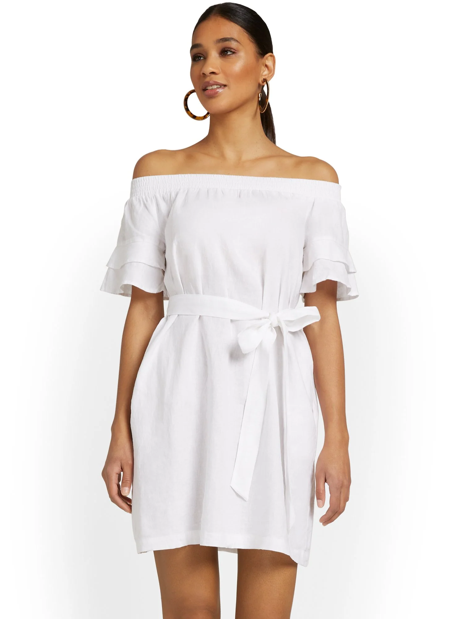 Linen-Blend Off-The-Shoulder Dress - Image 2