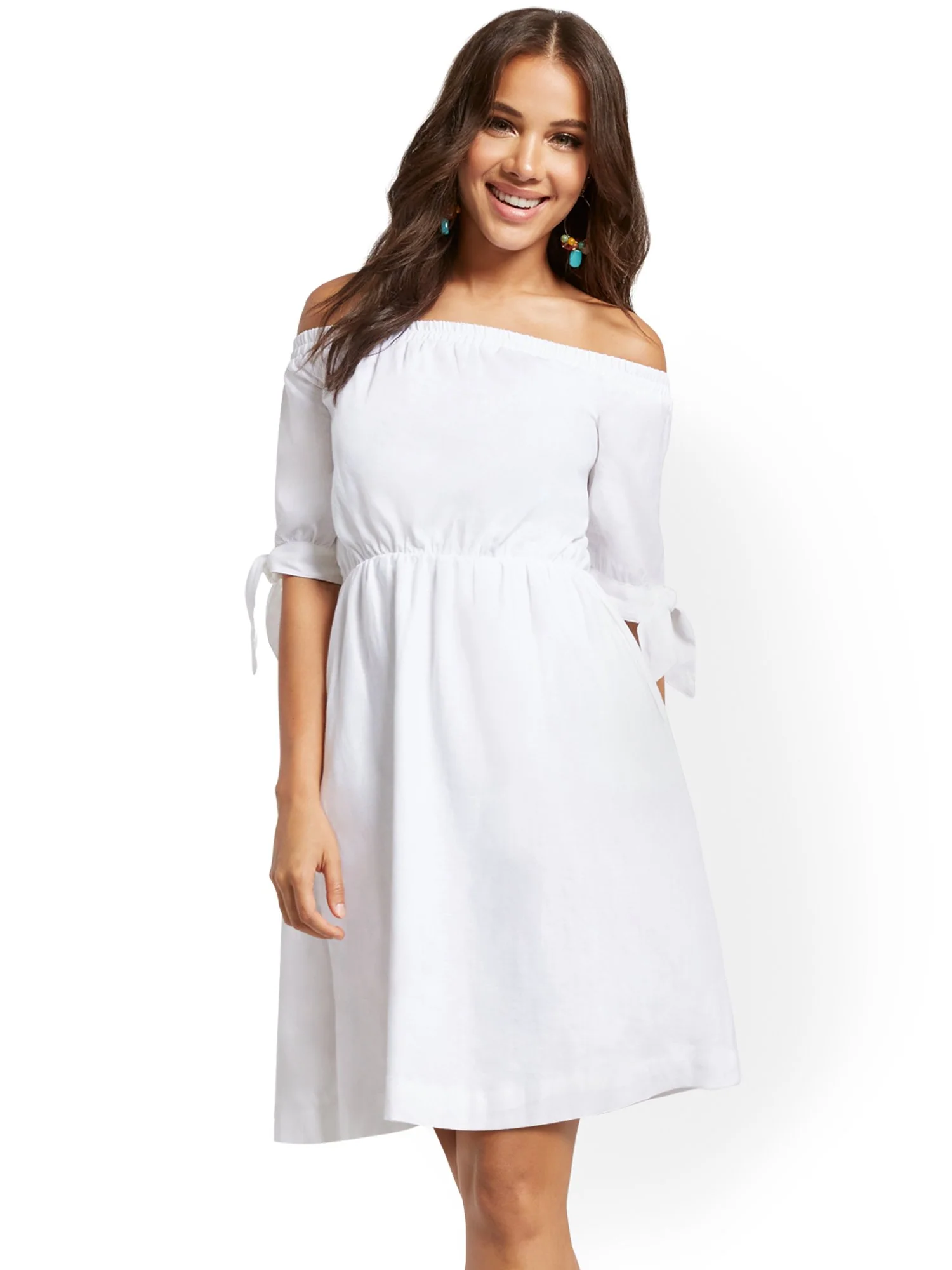 Linen-Blend Off-The-Shoulder Shift Dress - Image 2