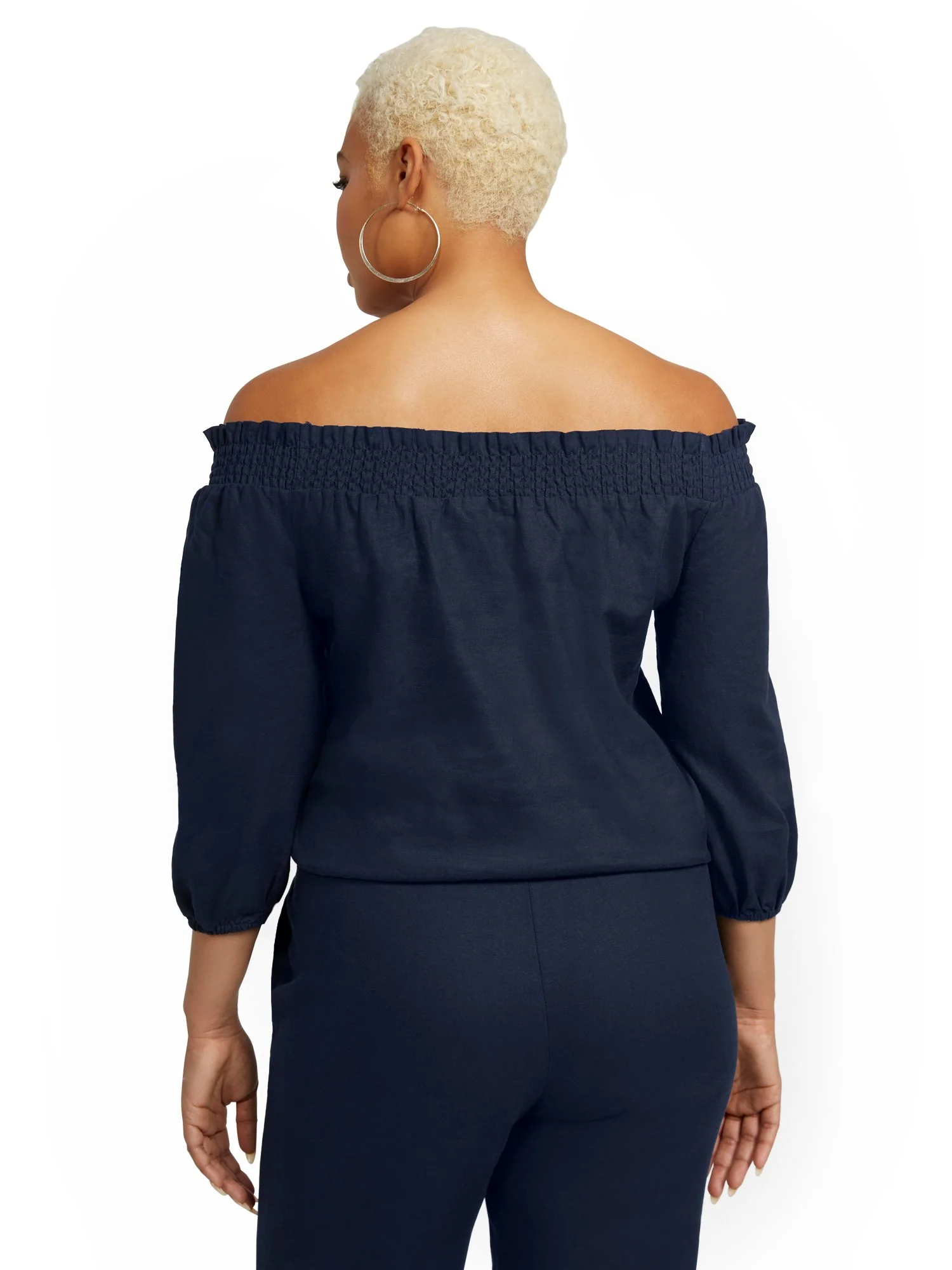 Linen-Blend Off-The-Shoulder Smocked Top - Image 3