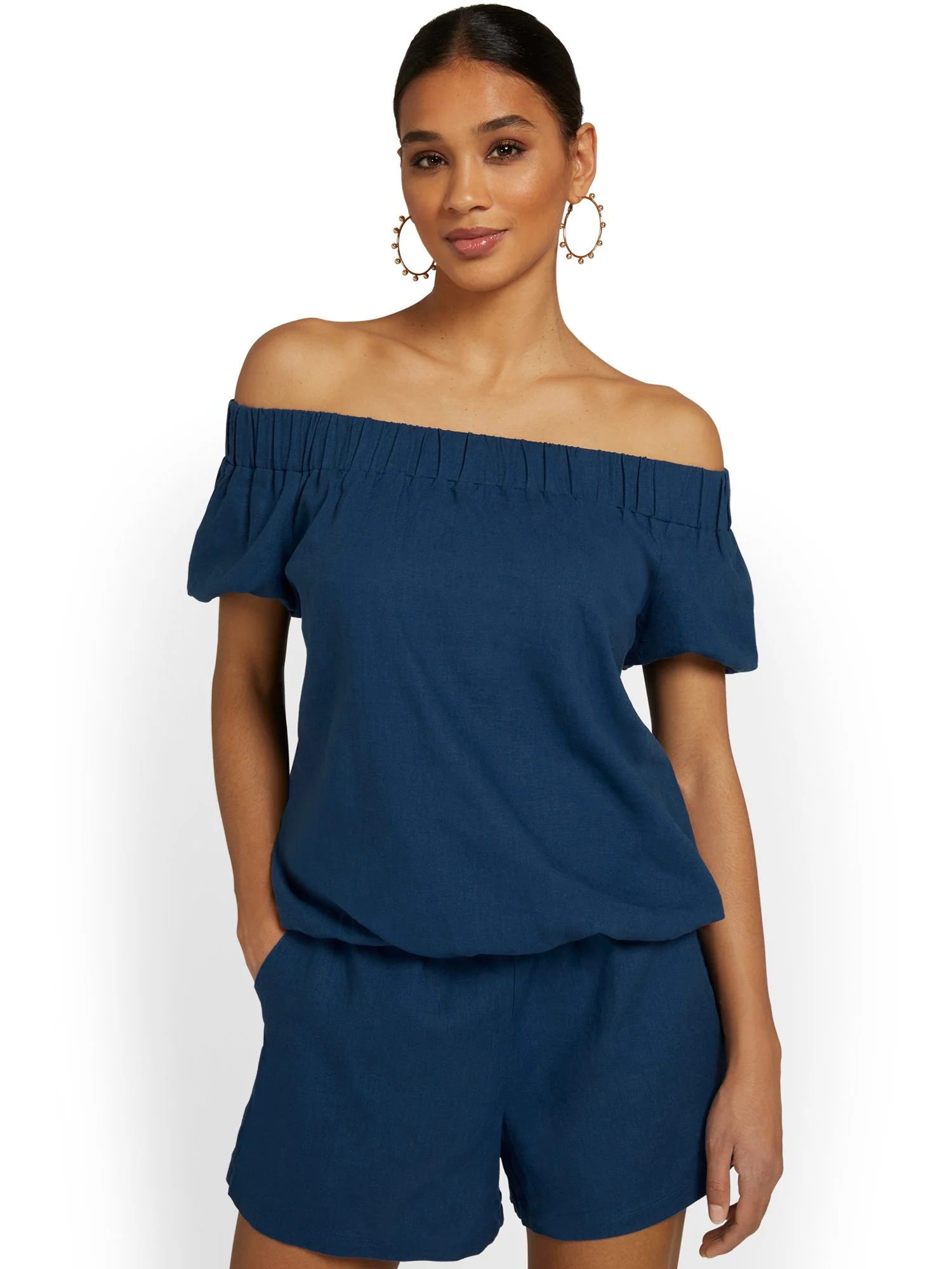 Linen-Blend Off-The-Shoulder Top - Image 2