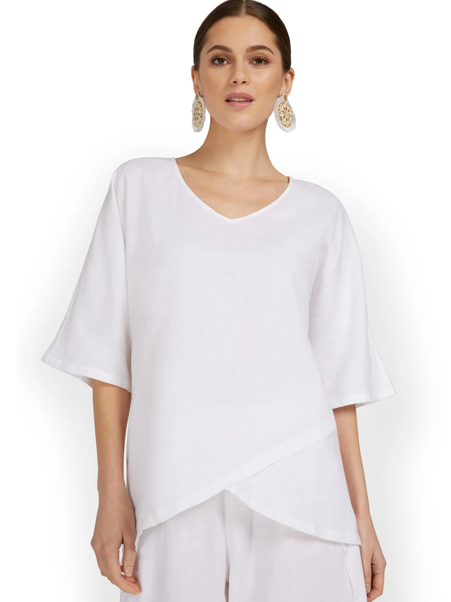 Linen-Blend Overlap Tunic Top - Image 2