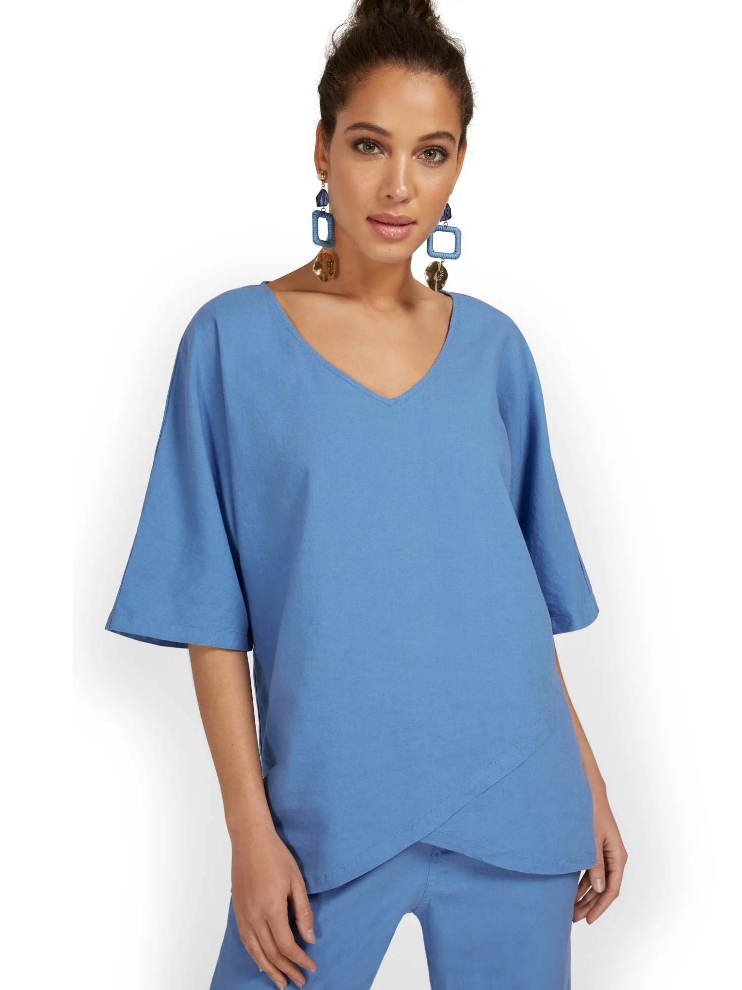 Linen-Blend Overlap Tunic Top - Image 6