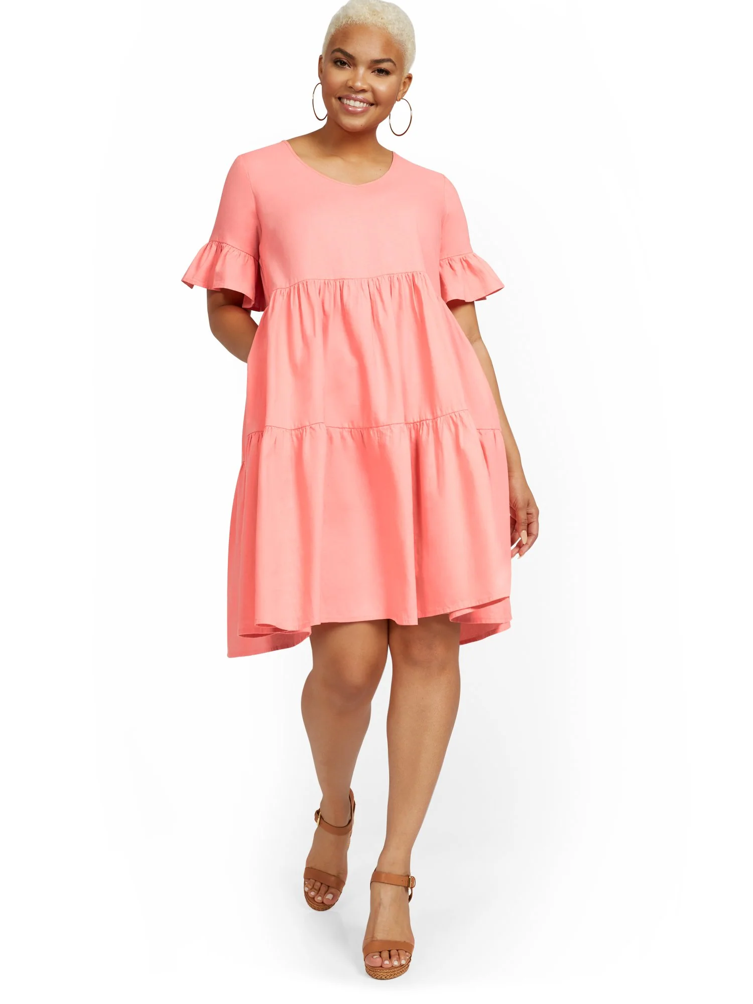 Linen-Blend Ruffle-Sleeve V-Neck Dress - Image 10