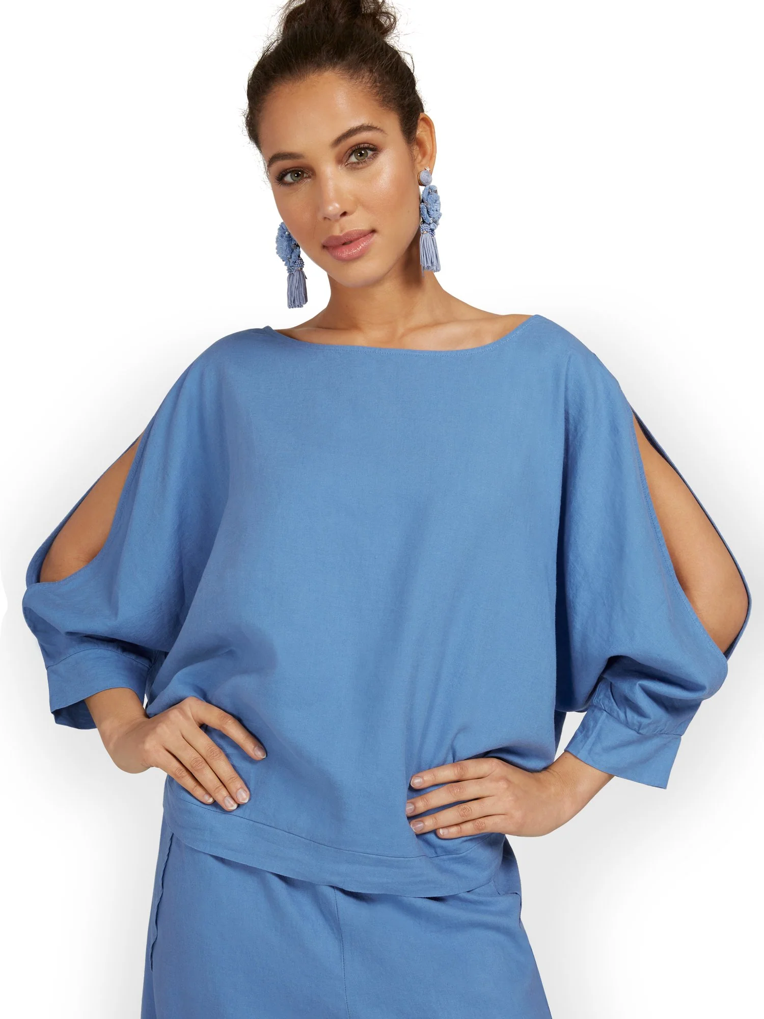 Linen-Blend Slit-Sleeve Top - Image 6