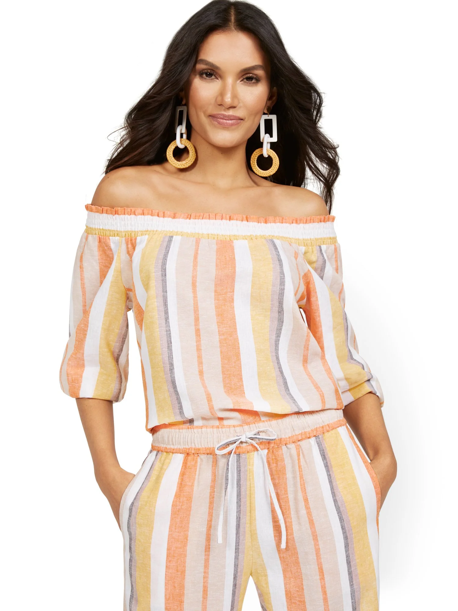 Linen-Blend Smocked Off-The-Shoulder Top - Image 2