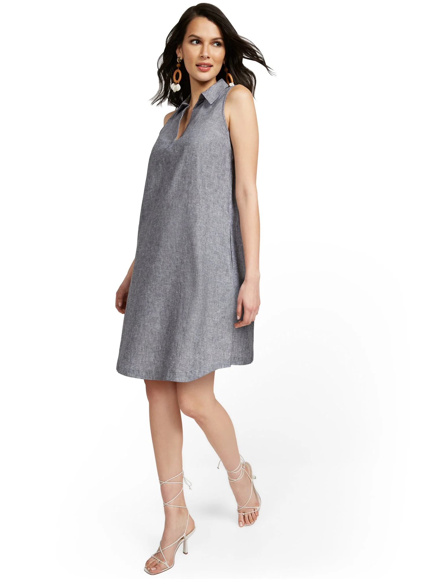 Linen-Blend Split-Neck Tank Dress - Image 2