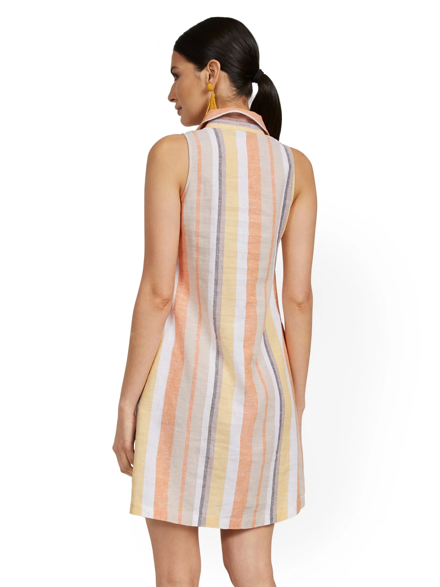 Linen-Blend Split-Neck Tank Dress - Stripe - Image 3