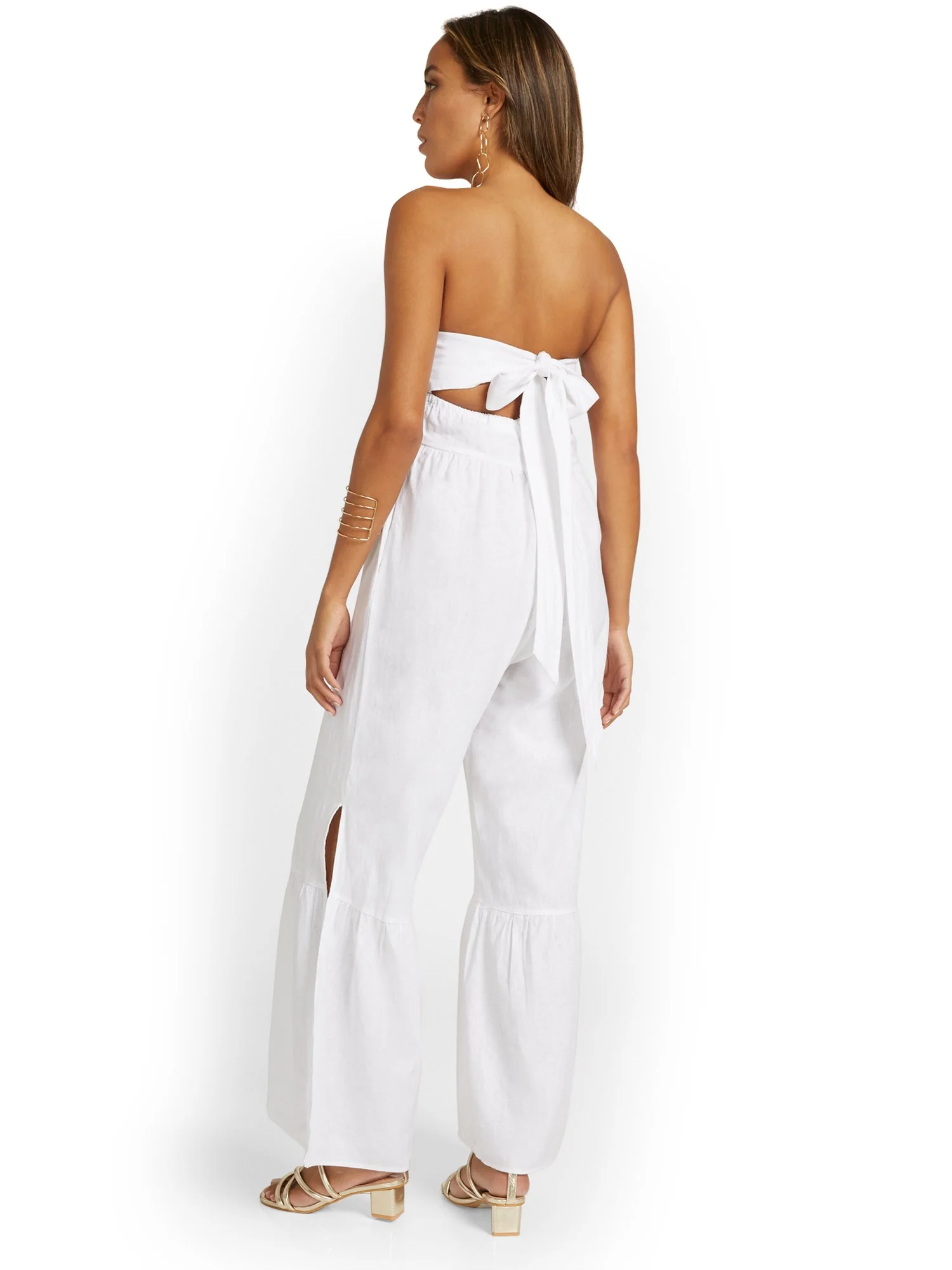 Linen-Blend Strapless Tie-Back Jumpsuit - Image 3