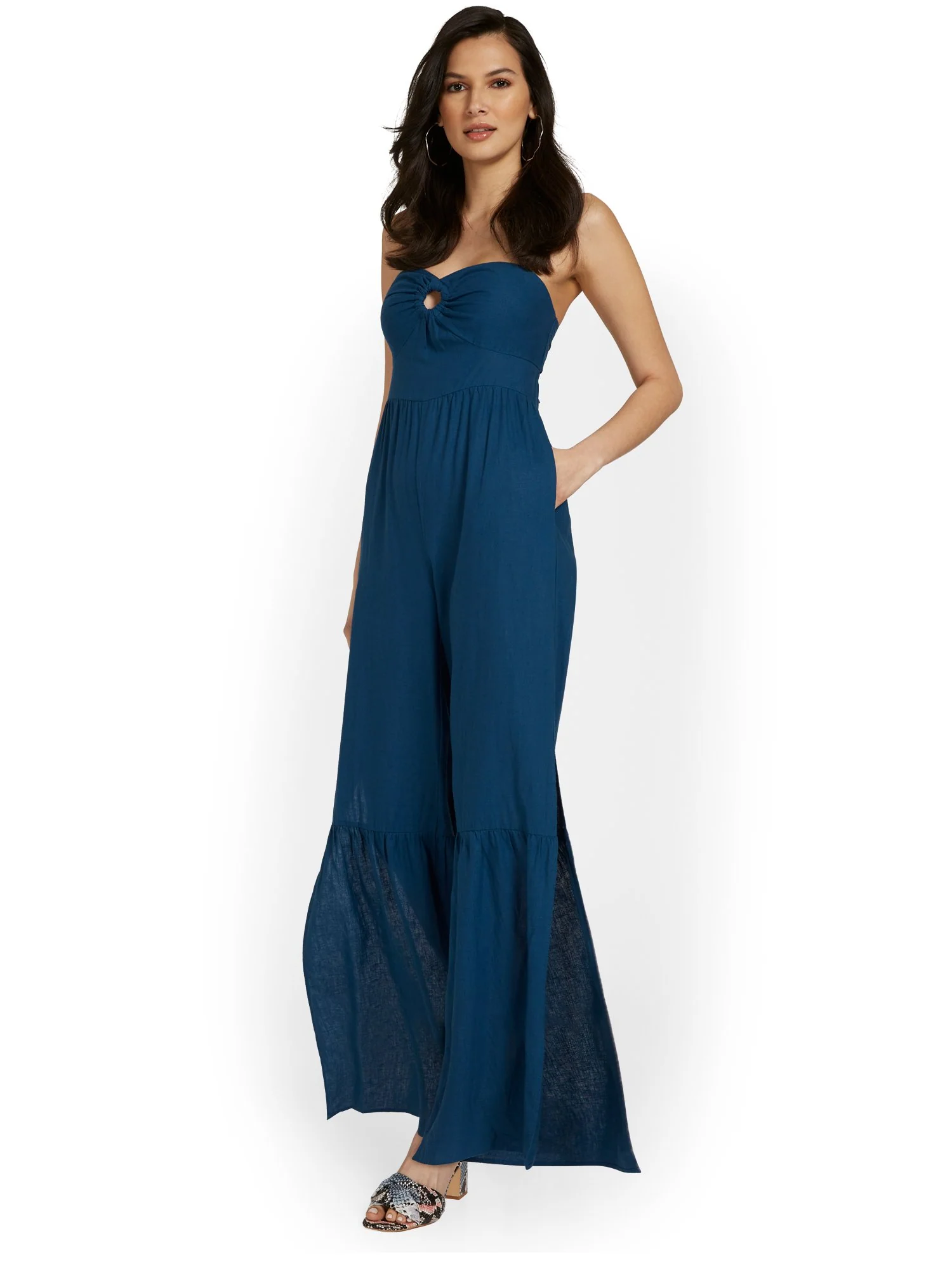 Linen-Blend Strapless Tie-Back Jumpsuit - Image 6