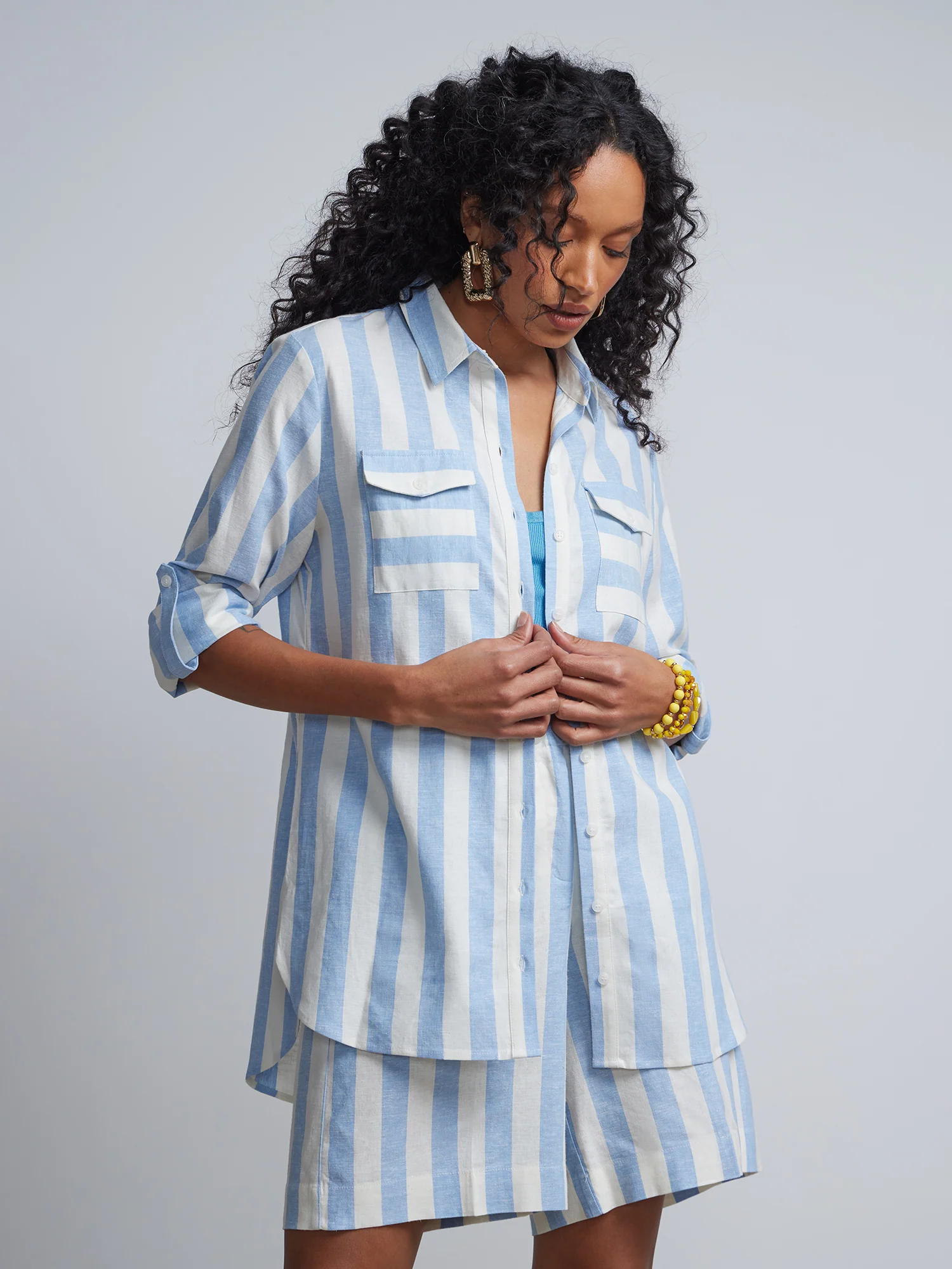 Linen-Blend Striped Boyfriend Button-Front - NY&C Madison Shirt®