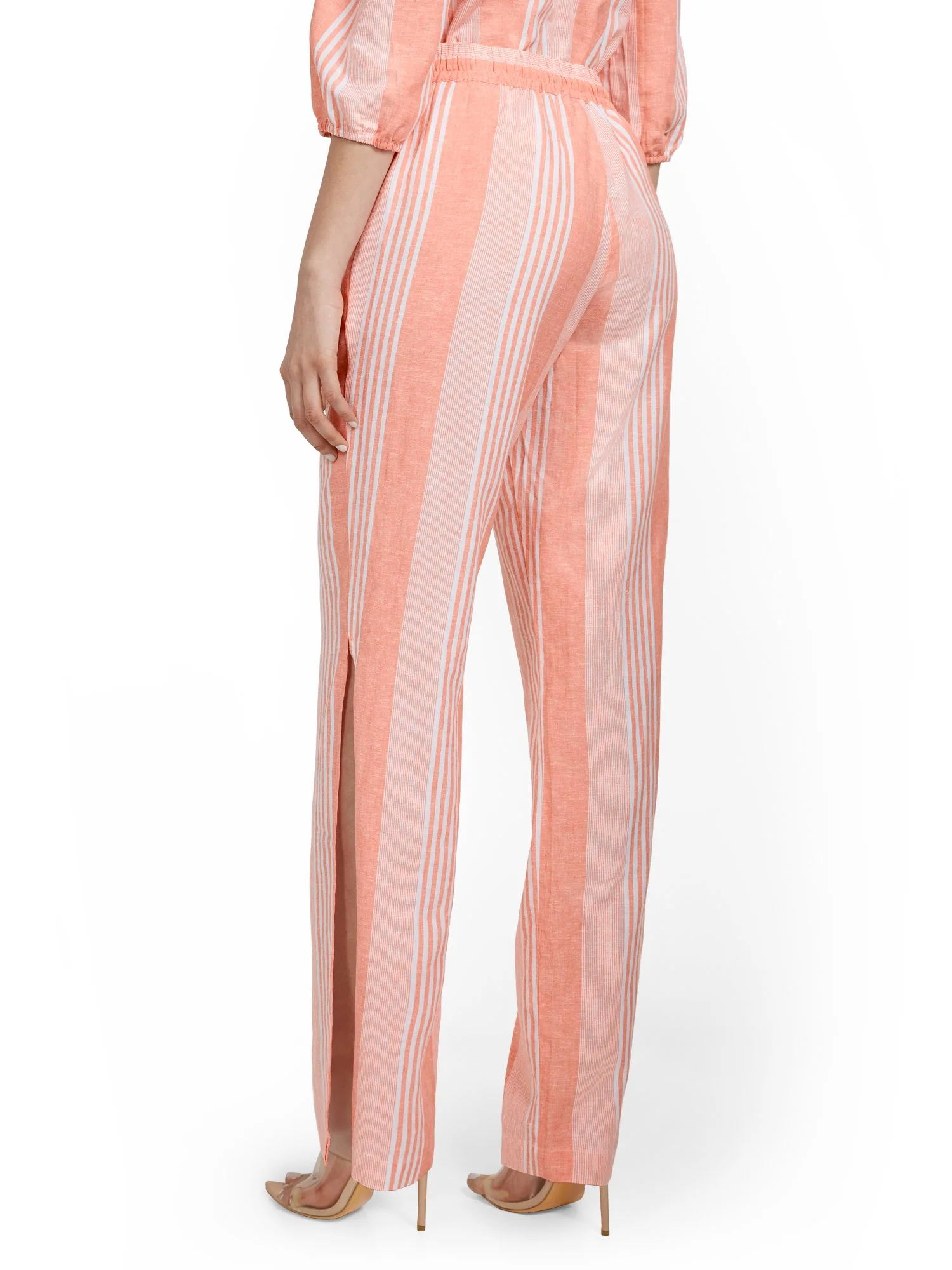 Linen-Blend Striped High-Waisted Slit-Hem Wide-Leg Pant - Image 3