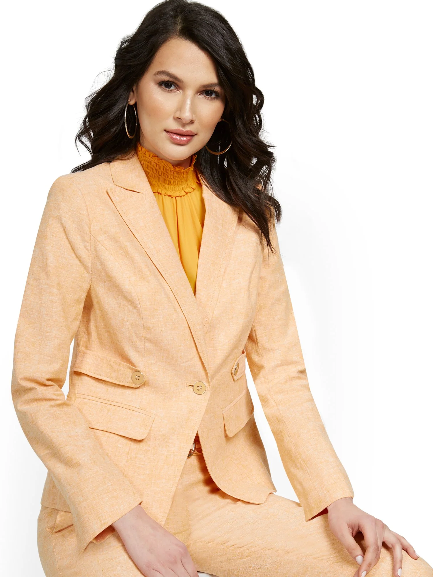 Linen-Blend Tab-Front Button Blazer - Image 4