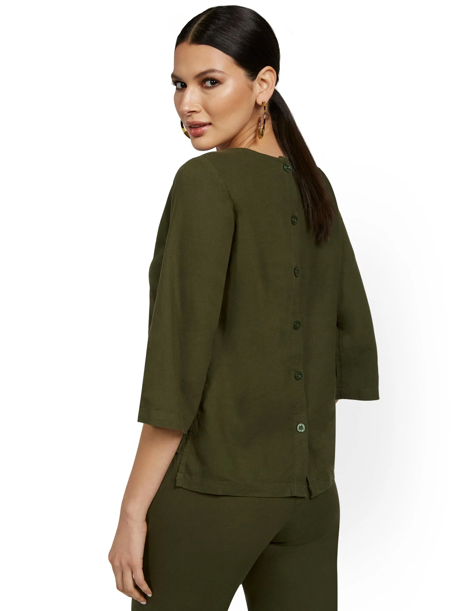 Linen-Blend V-Neck Button-Back Top - Image 6