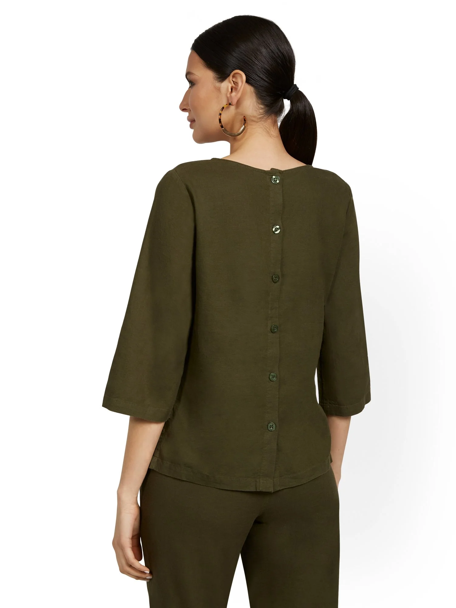 Linen-Blend V-Neck Button-Back Top - Image 7