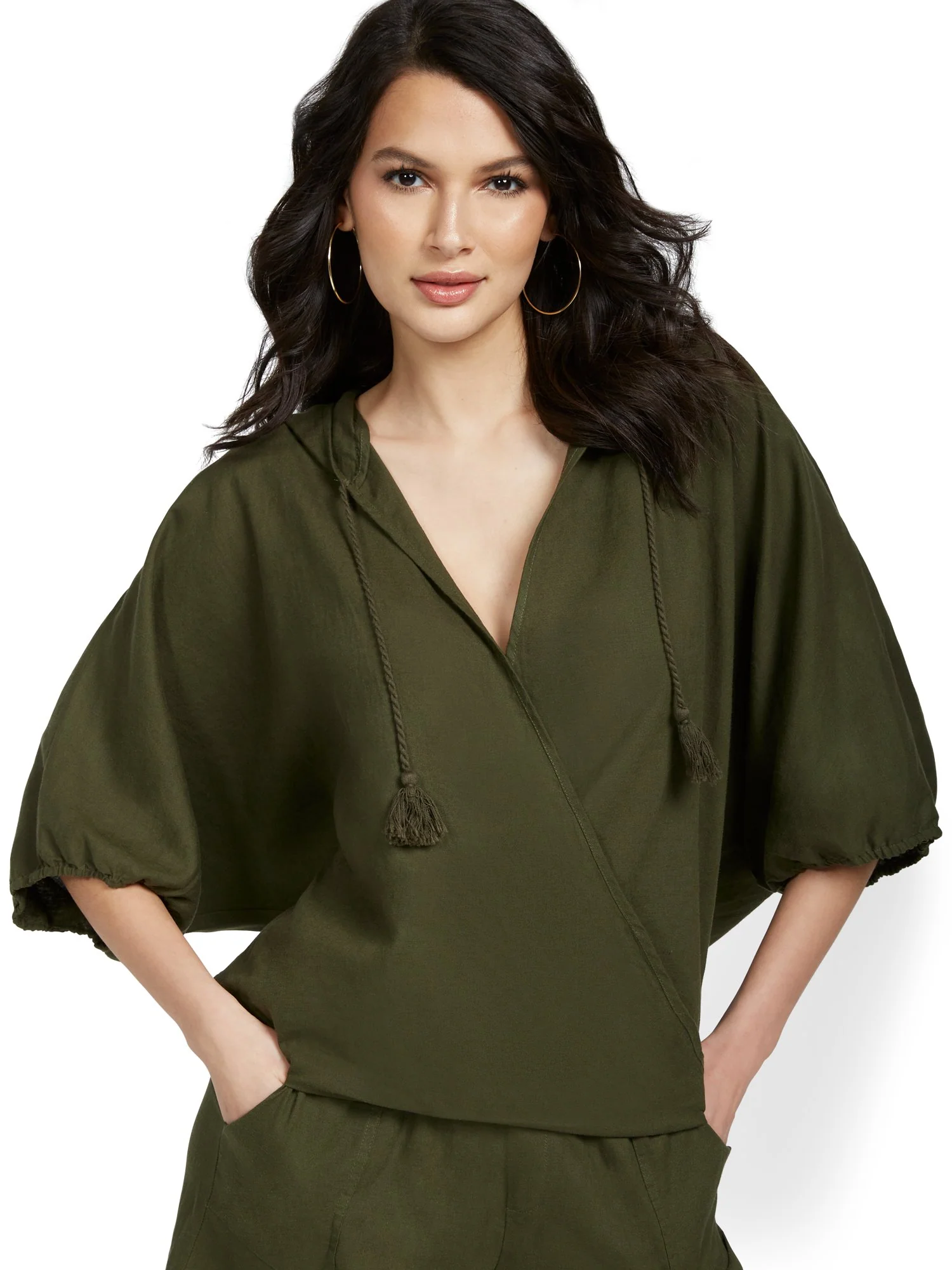 Linen-Blend Wrap Hoodie