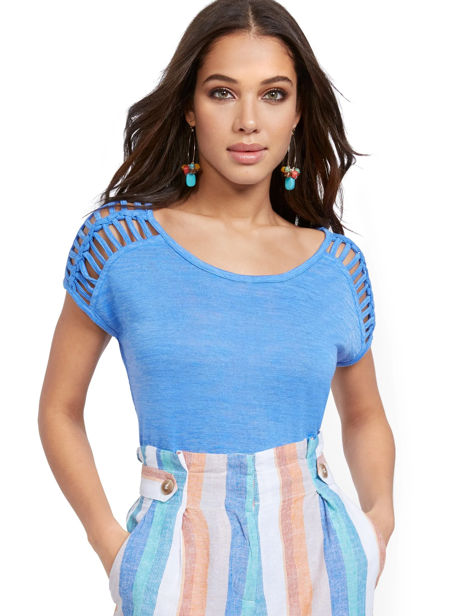 Linen-Like Lattice-Sleeve Top - Image 12