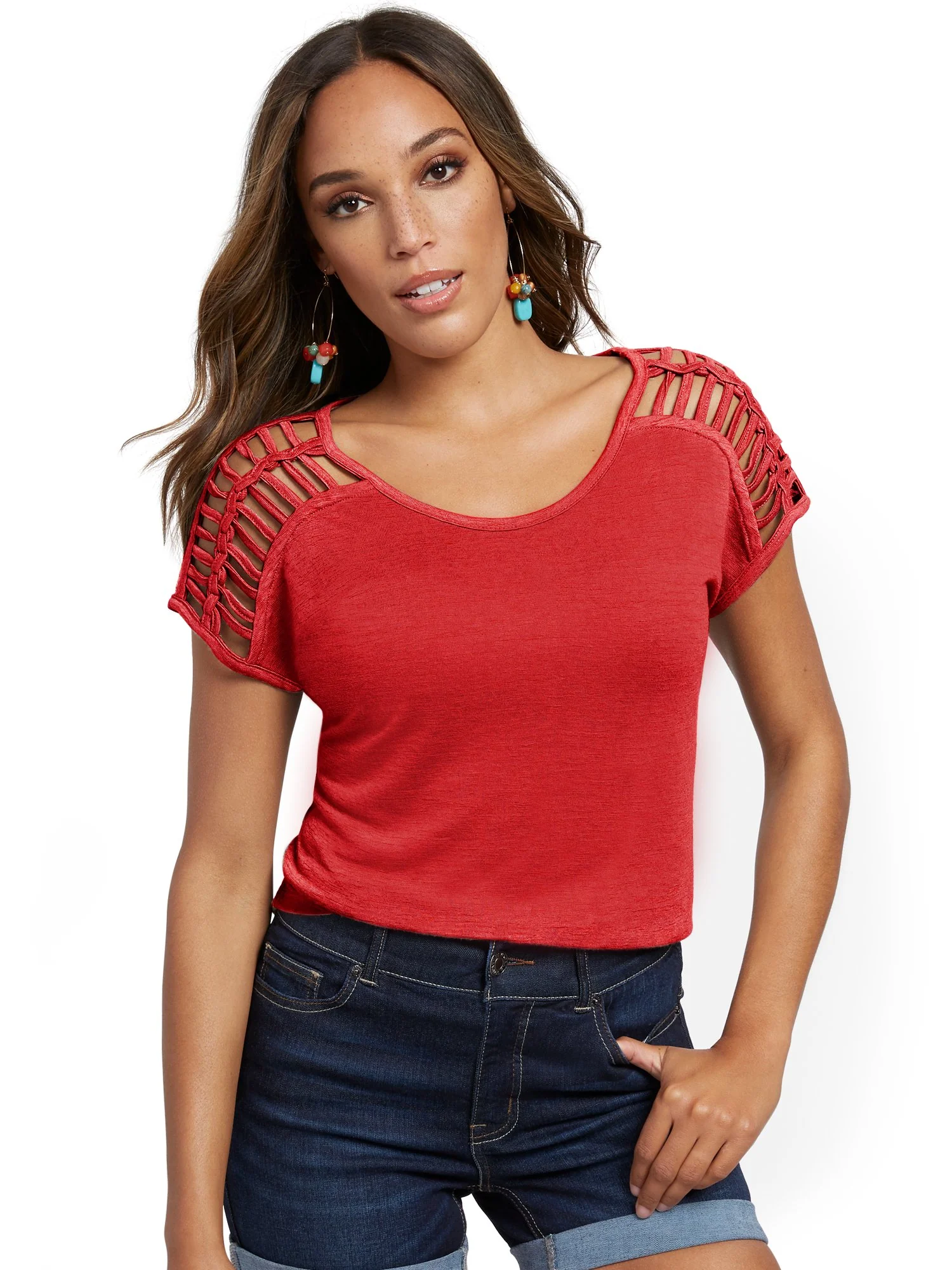 Linen-Like Lattice-Sleeve Top - Image 14