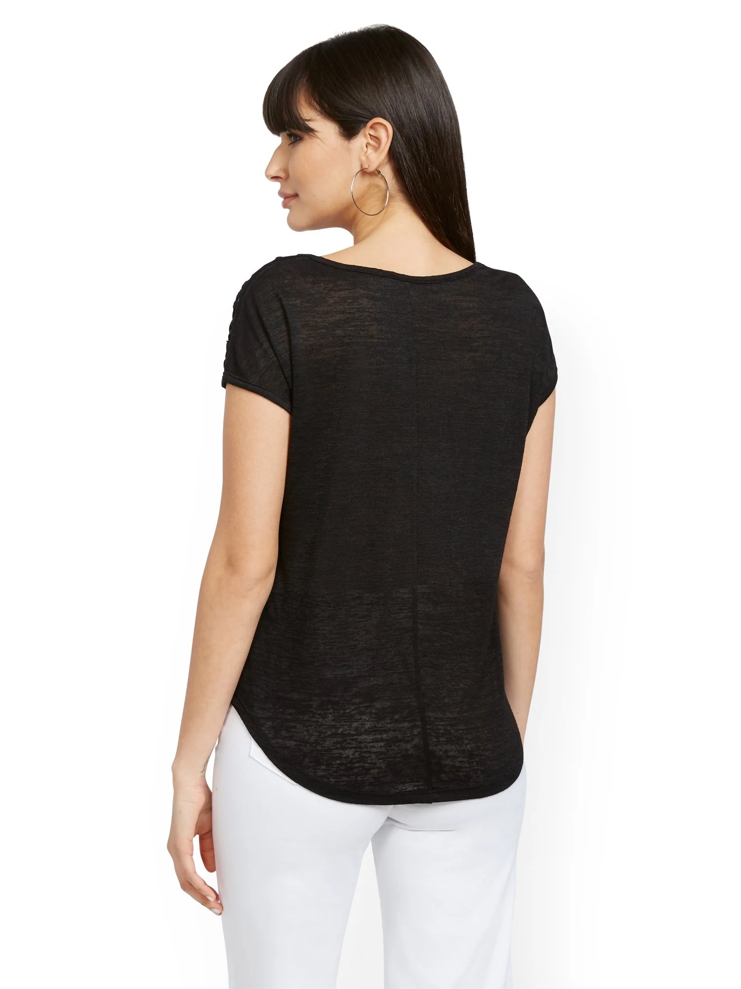 Linen-Like Lattice-Sleeve Top - Image 3