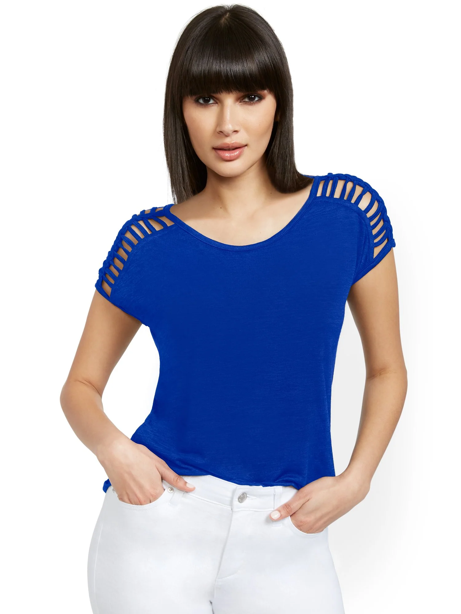 Linen-Like Lattice-Sleeve Top - Image 30