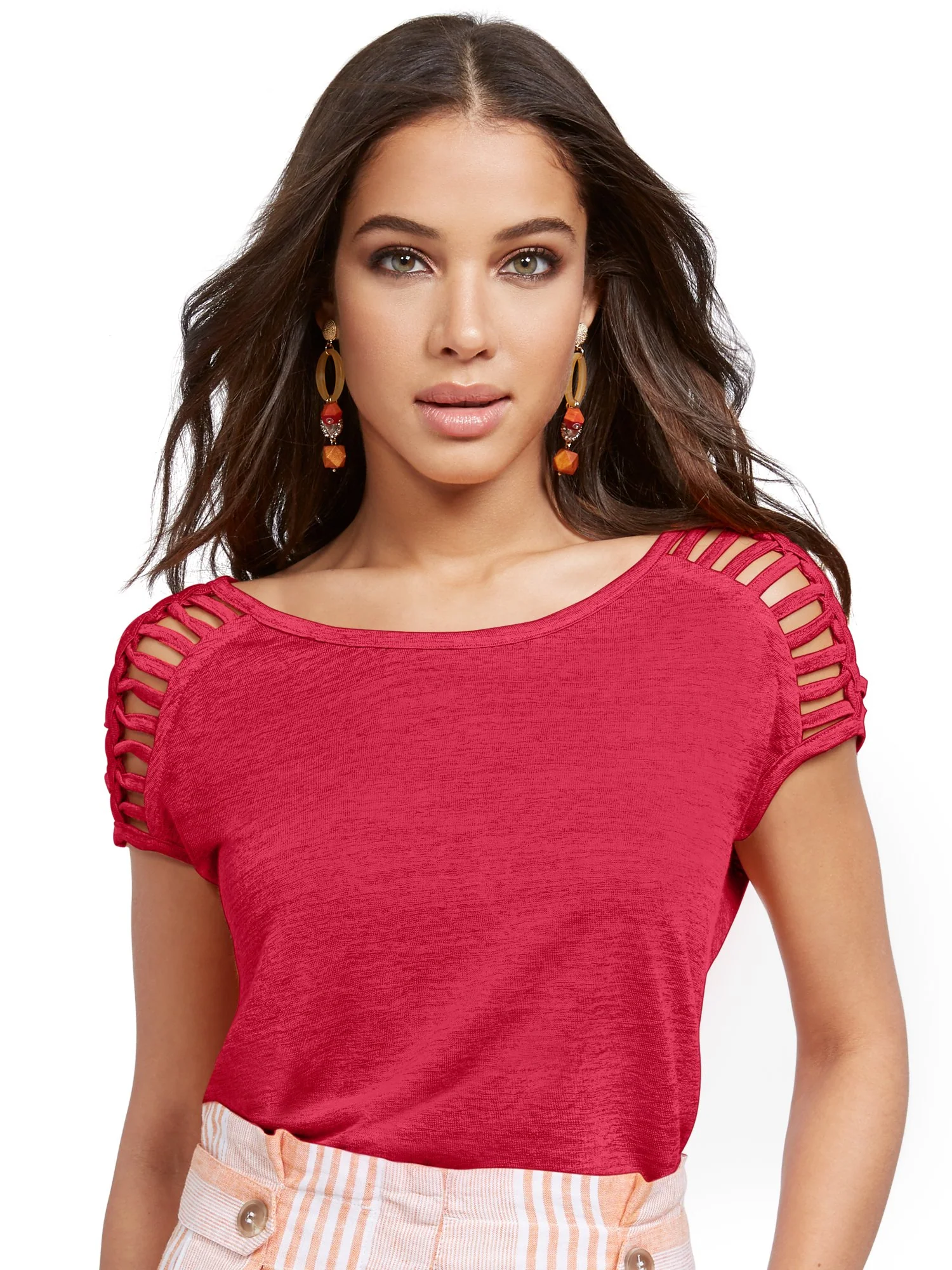 Linen-Like Lattice-Sleeve Top - Image 8
