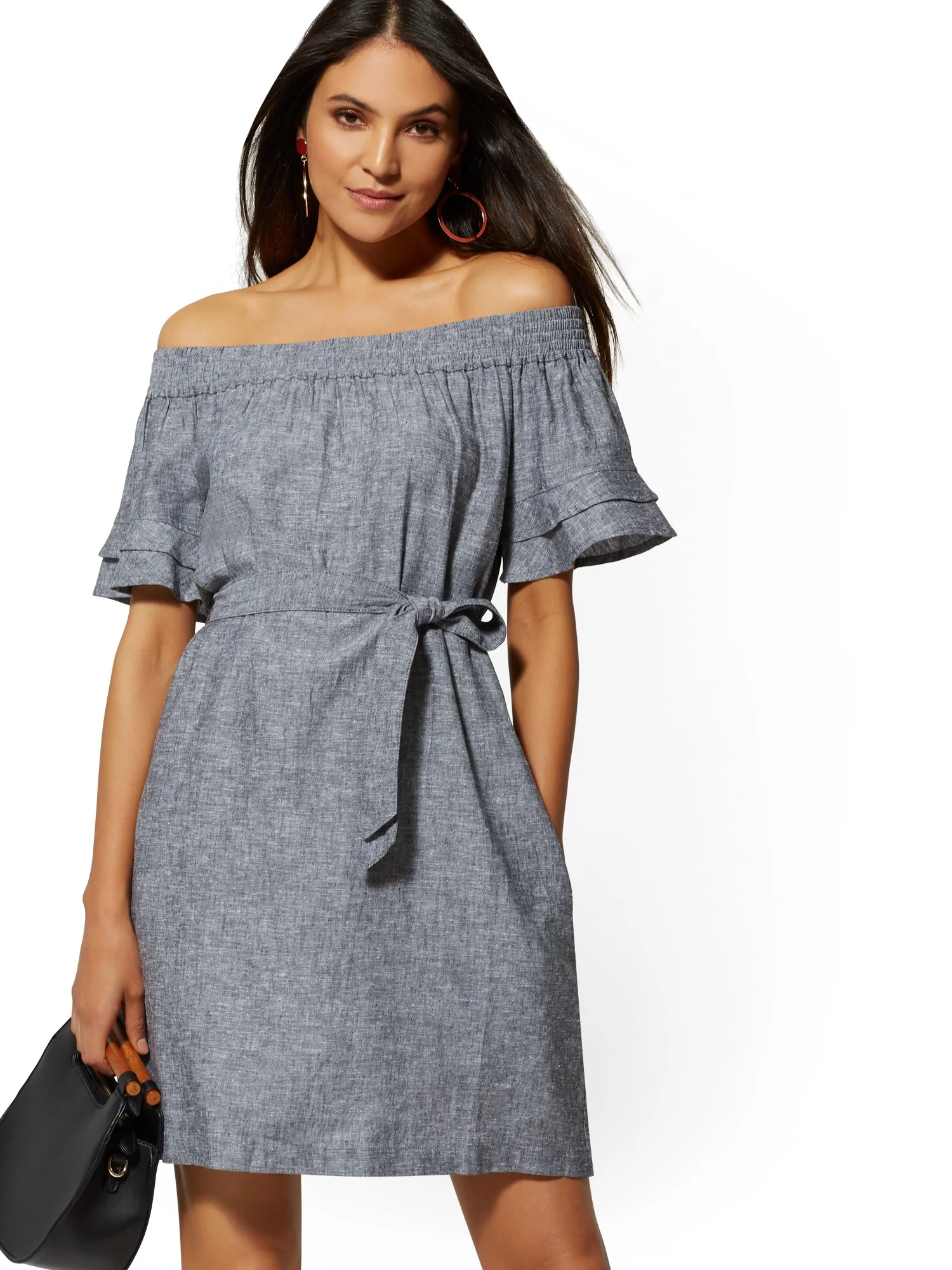 Linen Off-The-Shoulder Shift Dress - Image 12