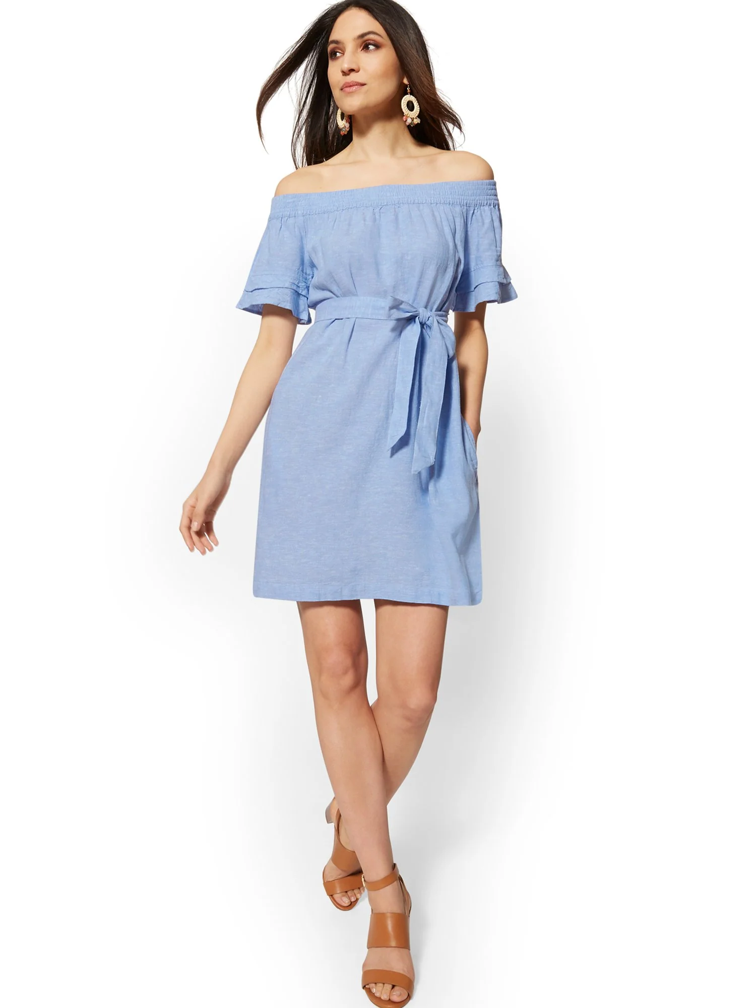 Linen Off-The-Shoulder Shift Dress - Image 14