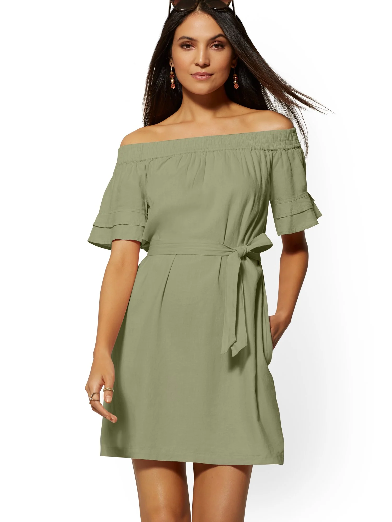 Linen Off-The-Shoulder Shift Dress - Image 4