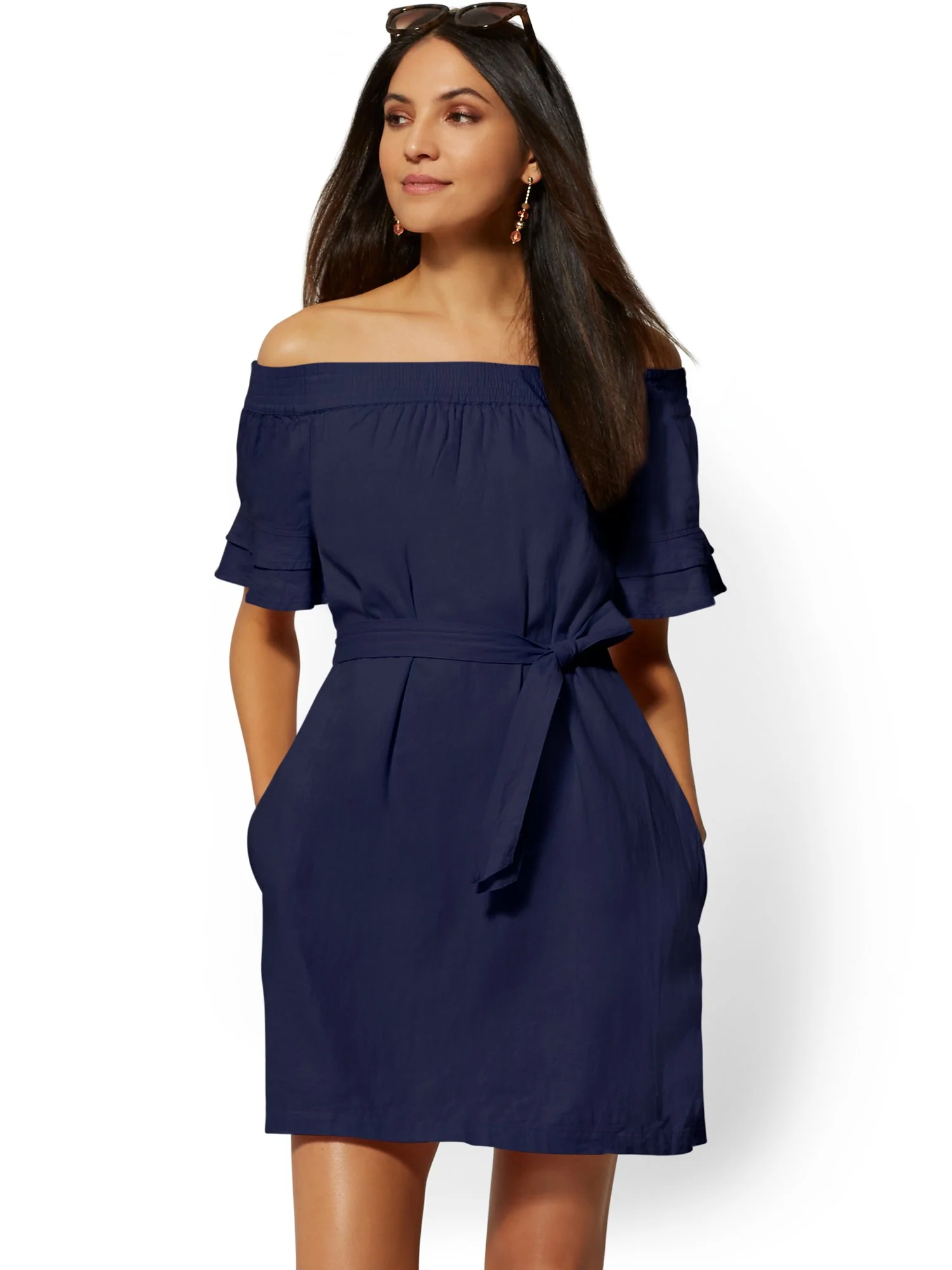 Linen Off-The-Shoulder Shift Dress - Image 7