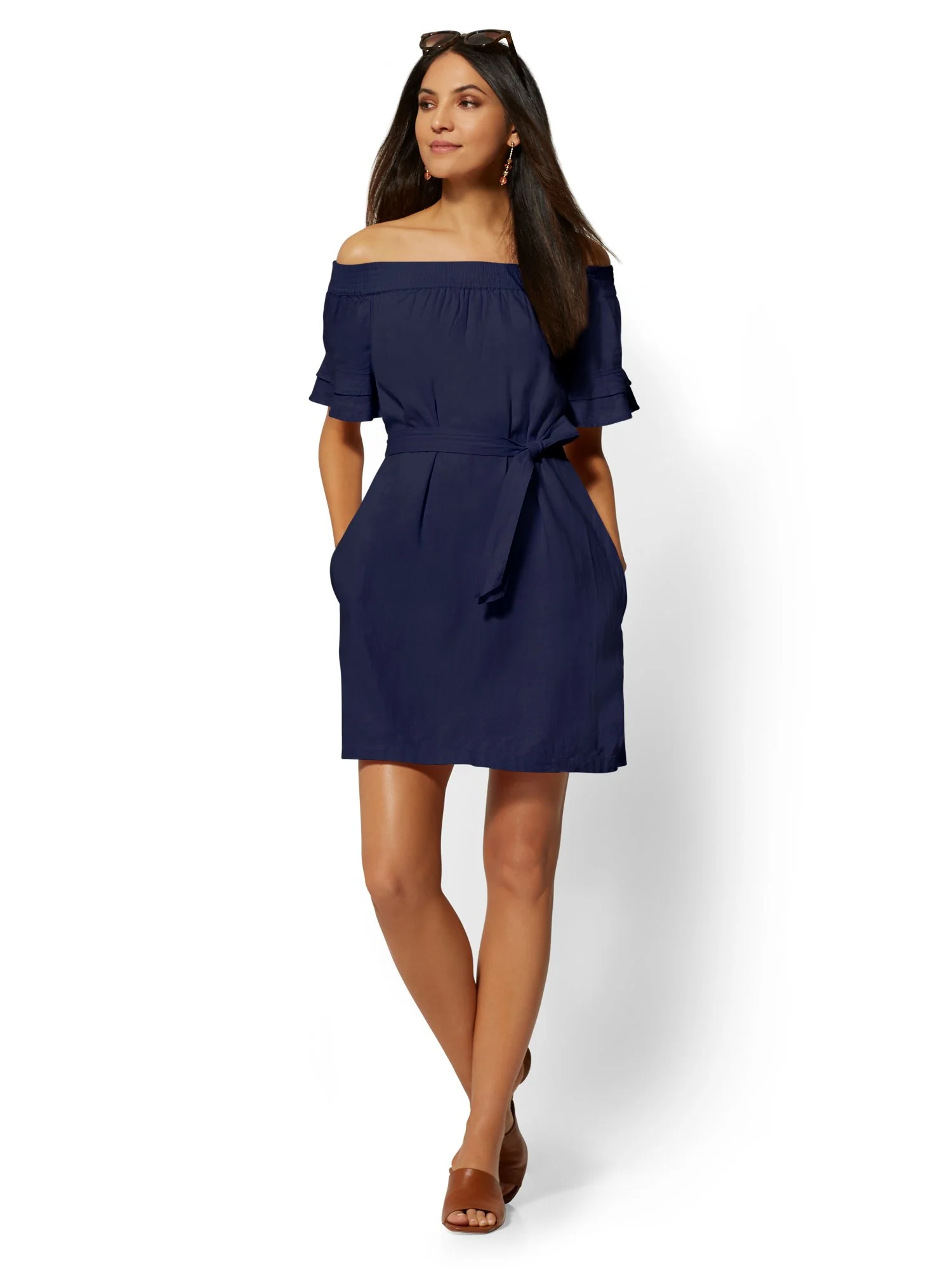 Linen Off-The-Shoulder Shift Dress - Image 9