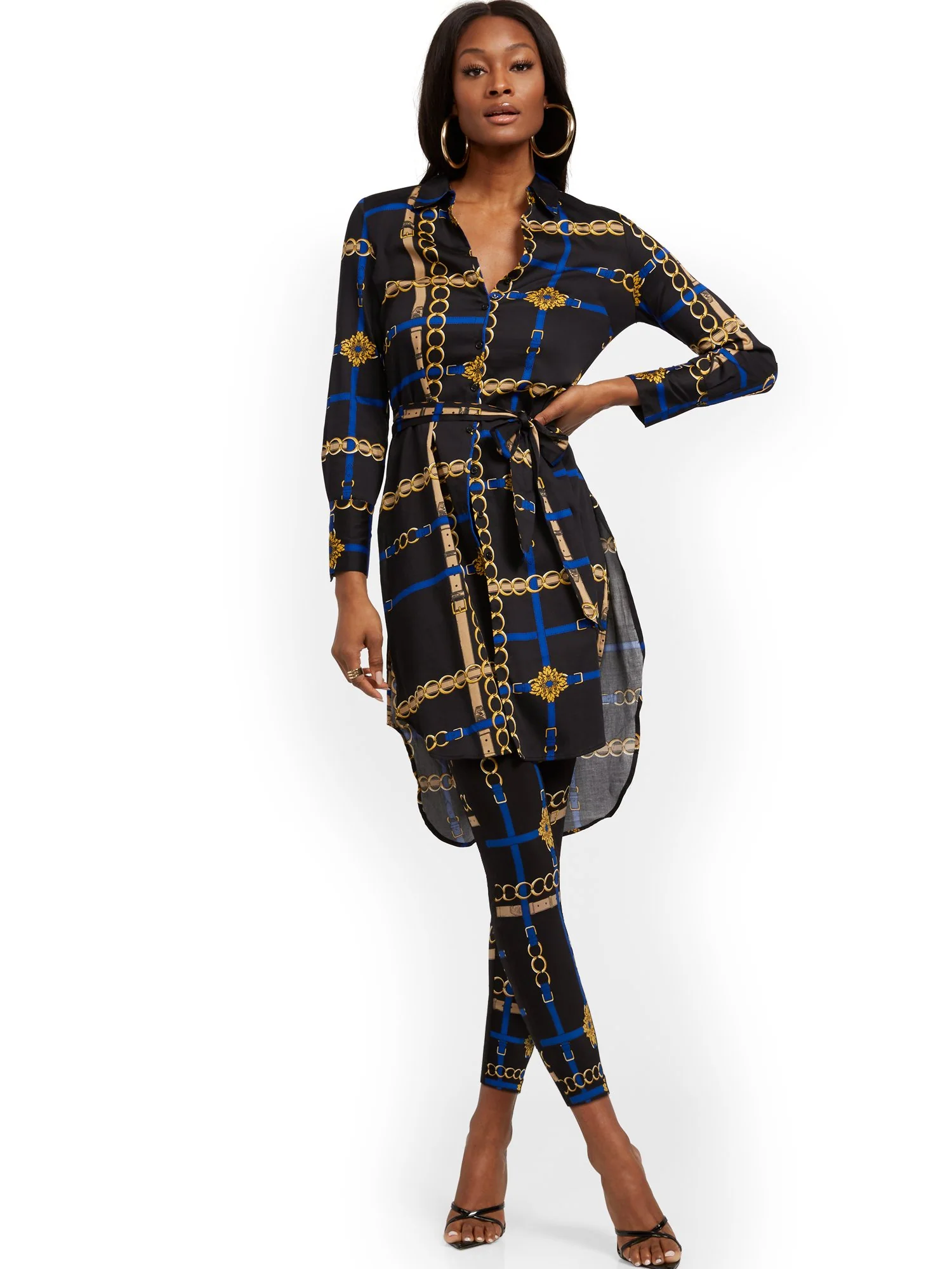 Link-Print Poplin Tunic Shirt - 7th Avenue - Image 2