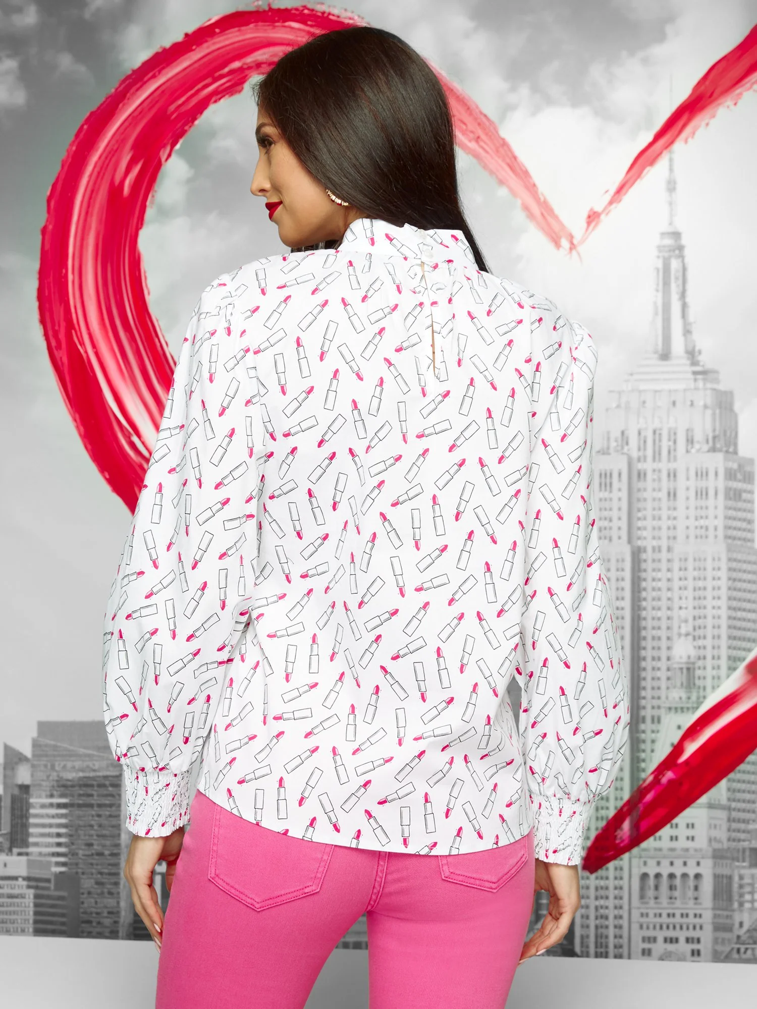 Lipstick-Print Bow-Front Poplin Blouse - Image 3