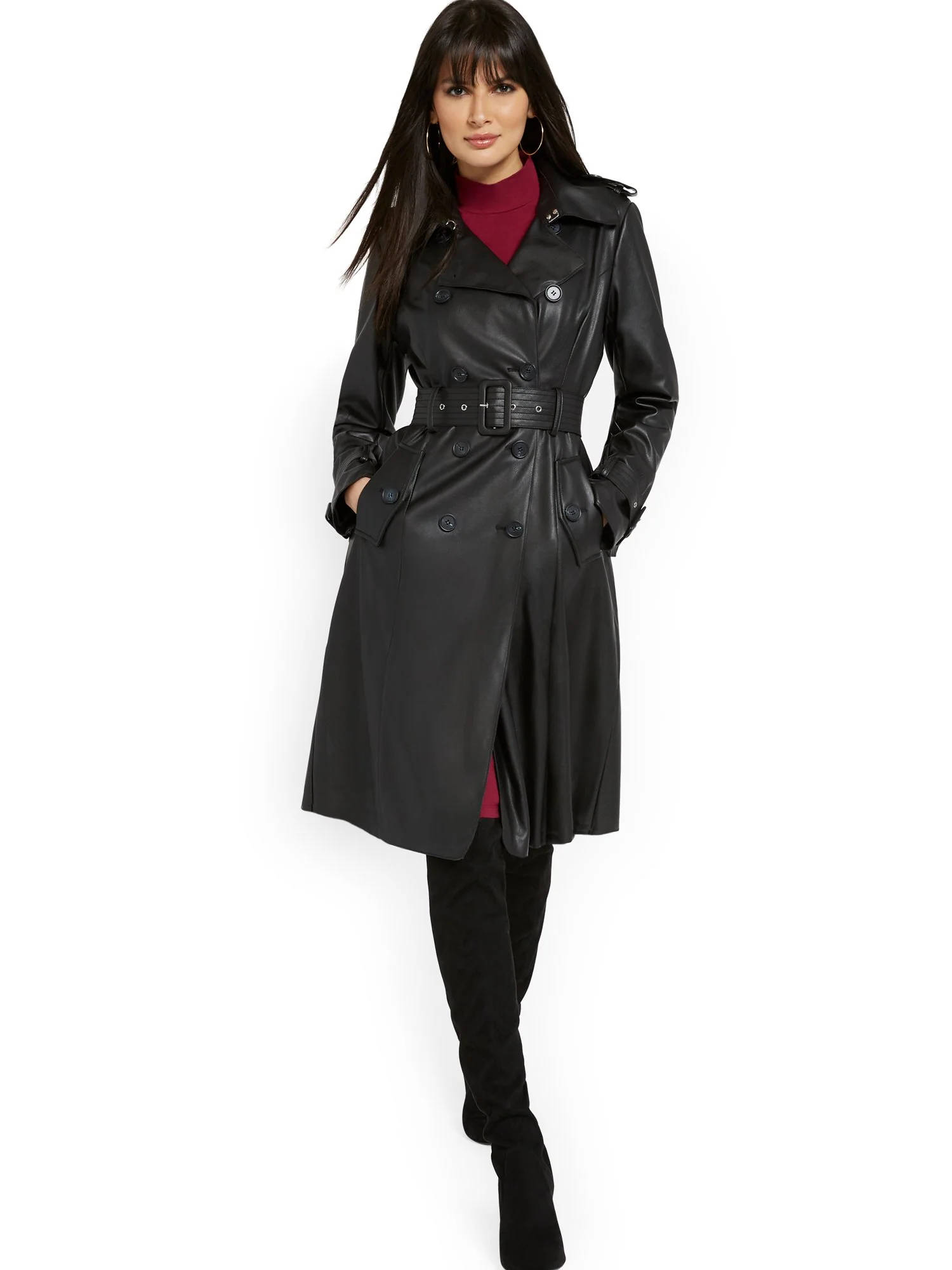 Long Faux-Leather Trenchcoat - Image 2