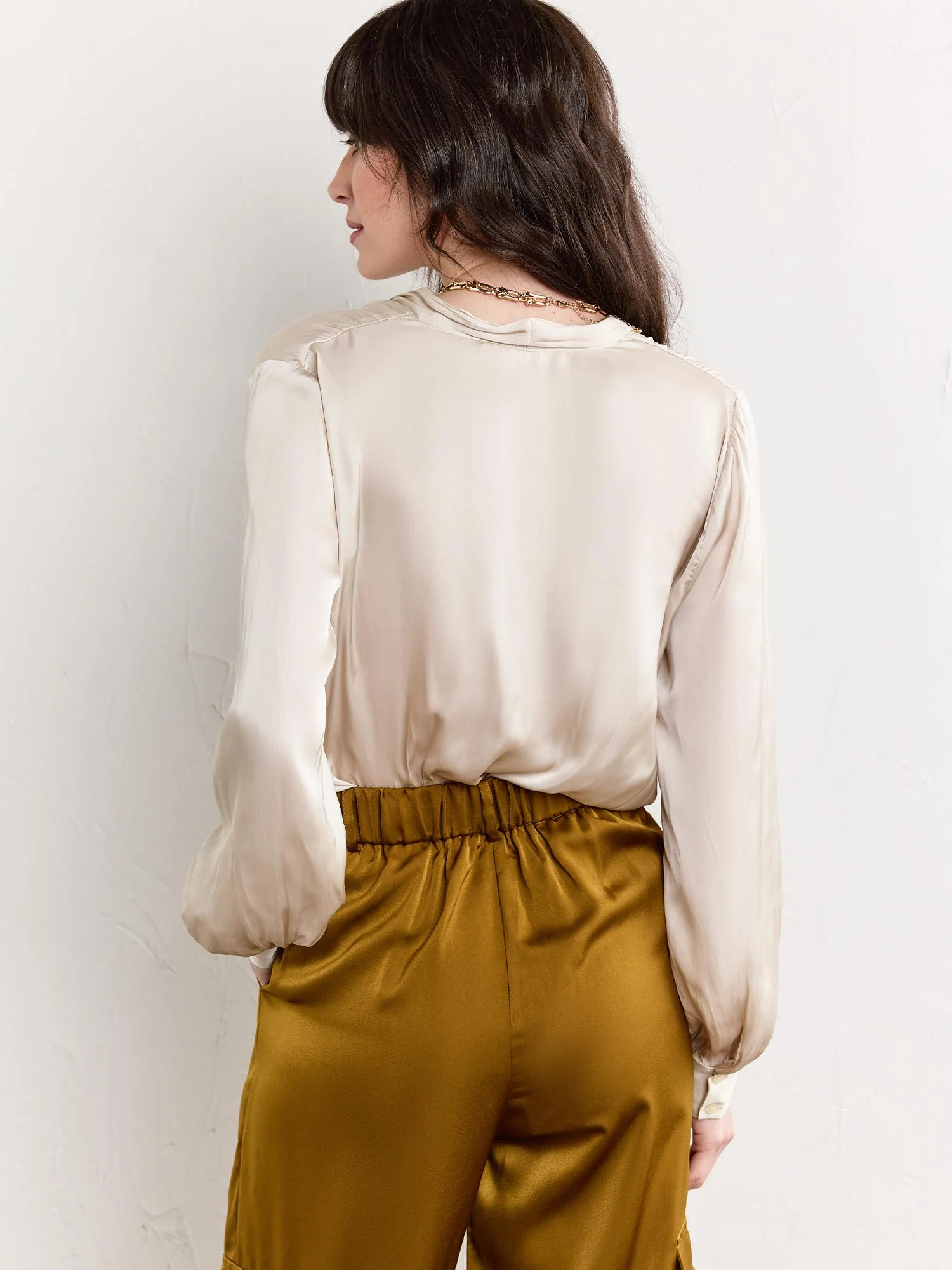 Lush Long-Sleeve Basic Satin Blouse - Brands We Love - Image 4