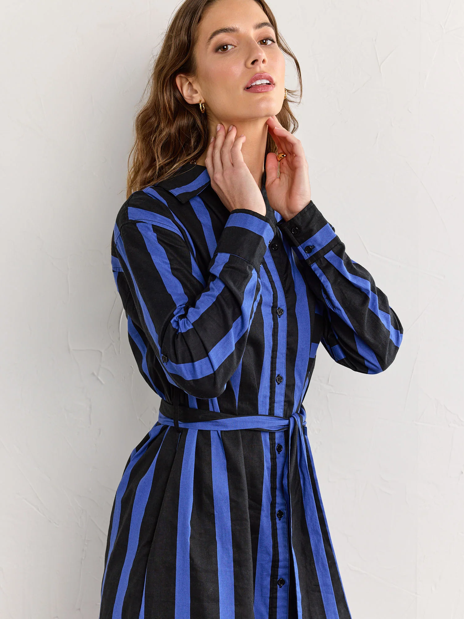 Long-Sleeve Bold Stripe Poplin Shirtdress - Crescent - Image 3