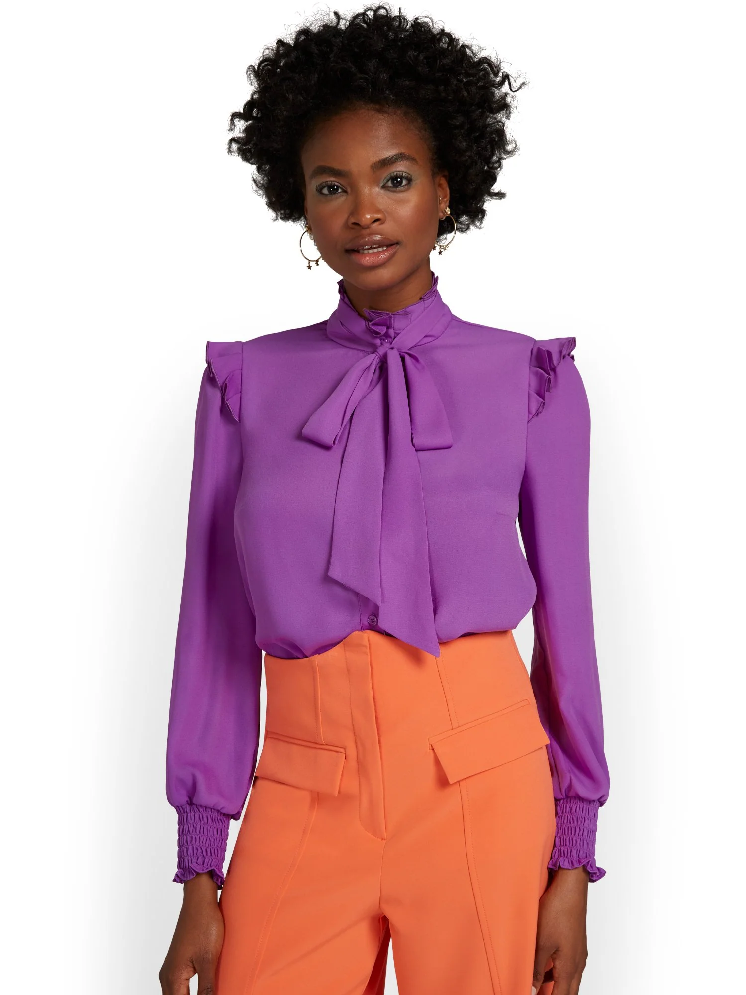 Long-Sleeve Bow-Neck Blouse - Image 2