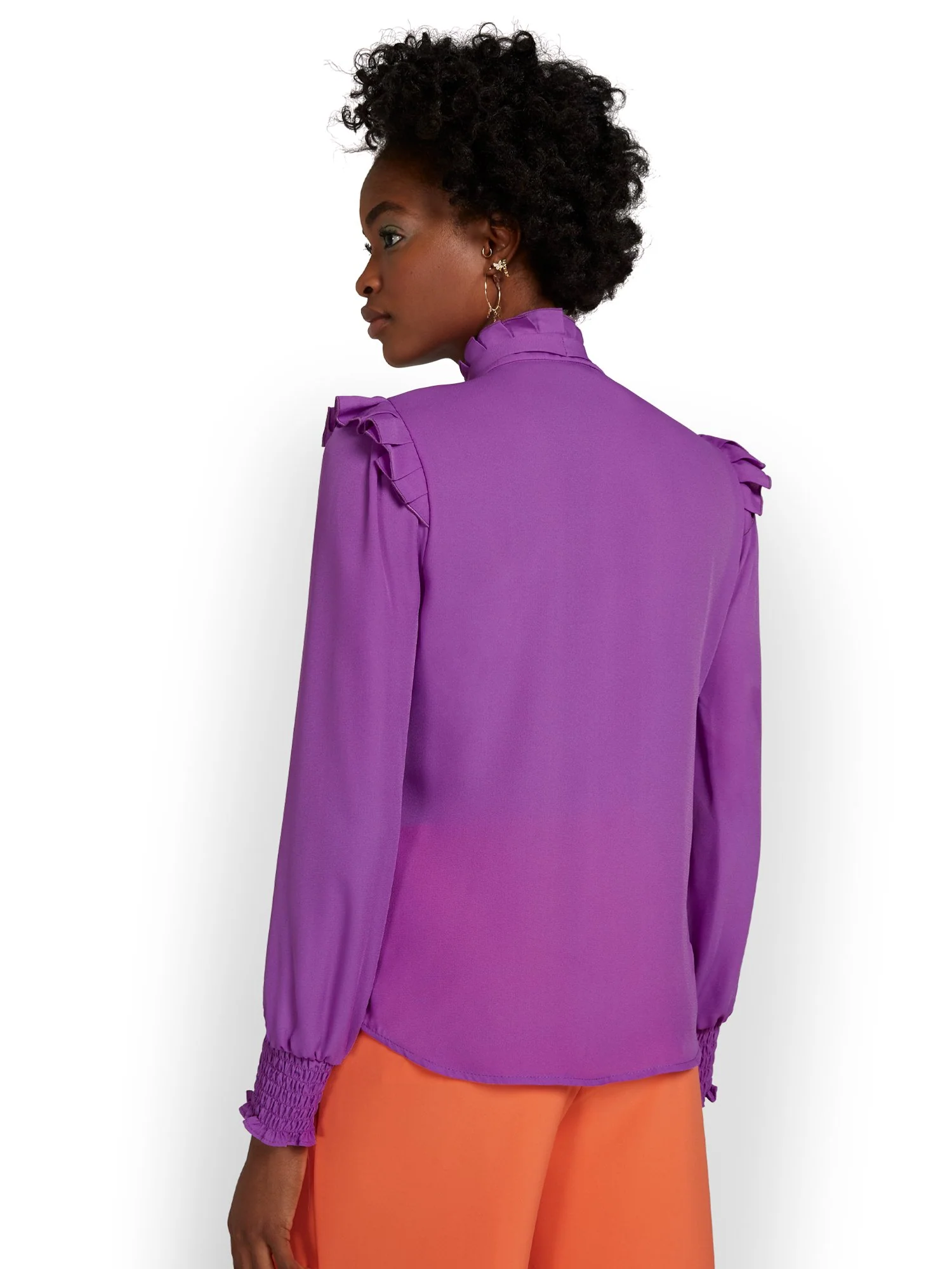 Long-Sleeve Bow-Neck Blouse - Image 3