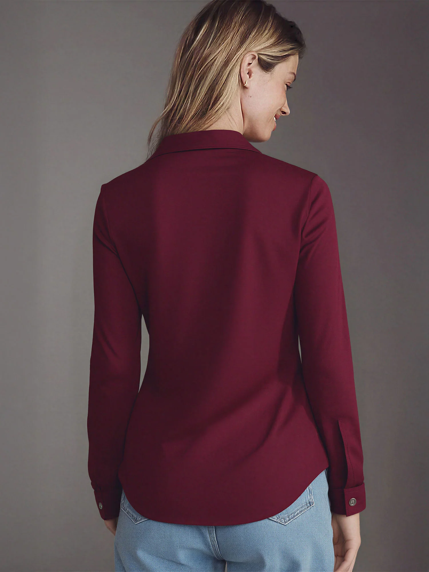 Long Sleeve Brushed Knit Button Down Shirt - Image 3