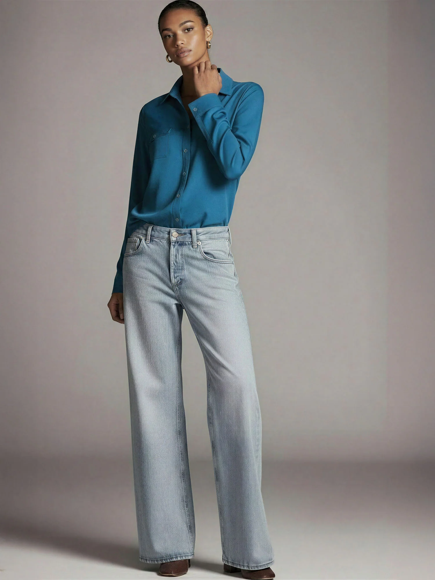 Long Sleeve Brushed Knit Button Down Shirt - Image 6