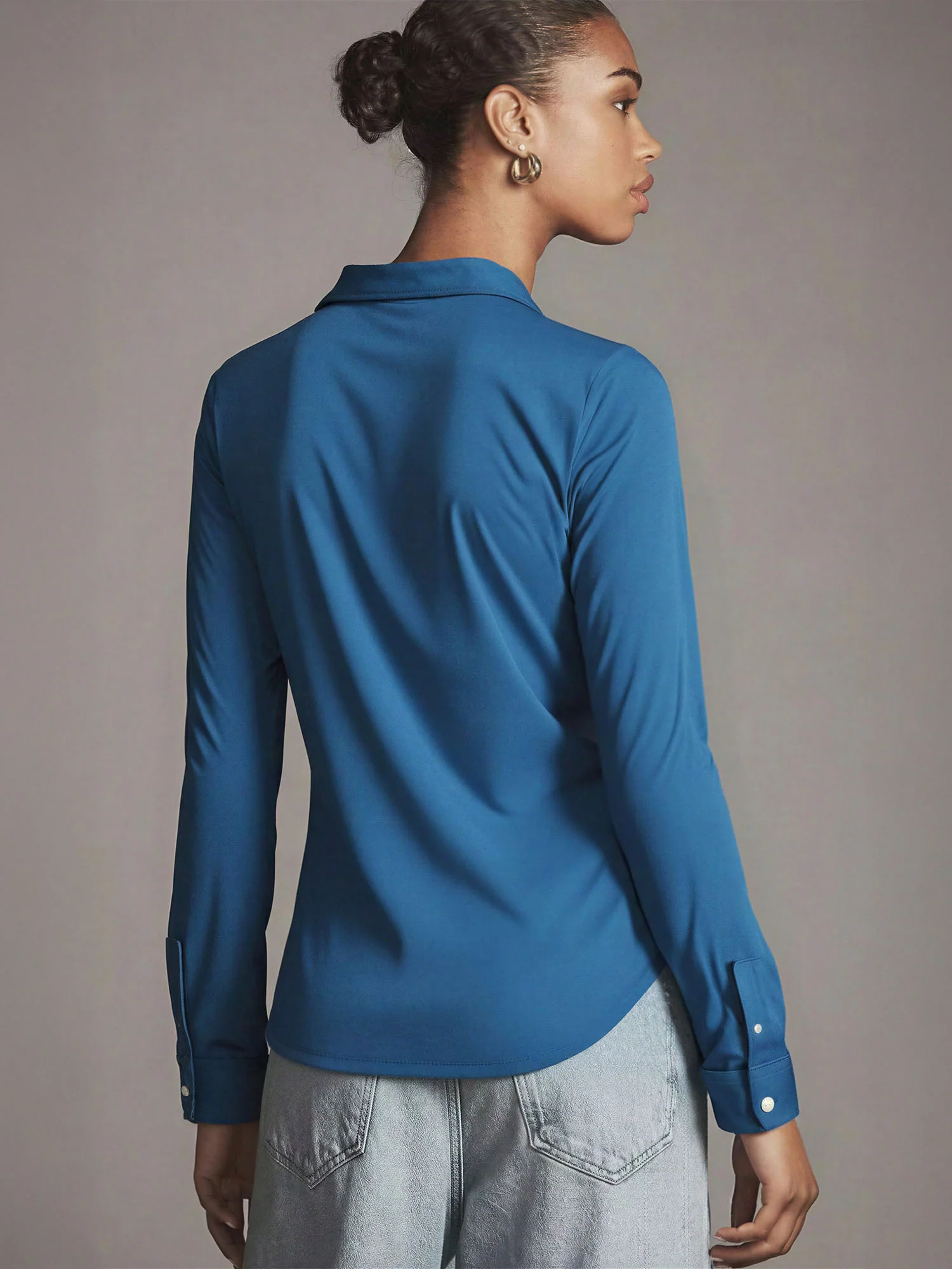 Long Sleeve Brushed Knit Button Down Shirt - Image 7