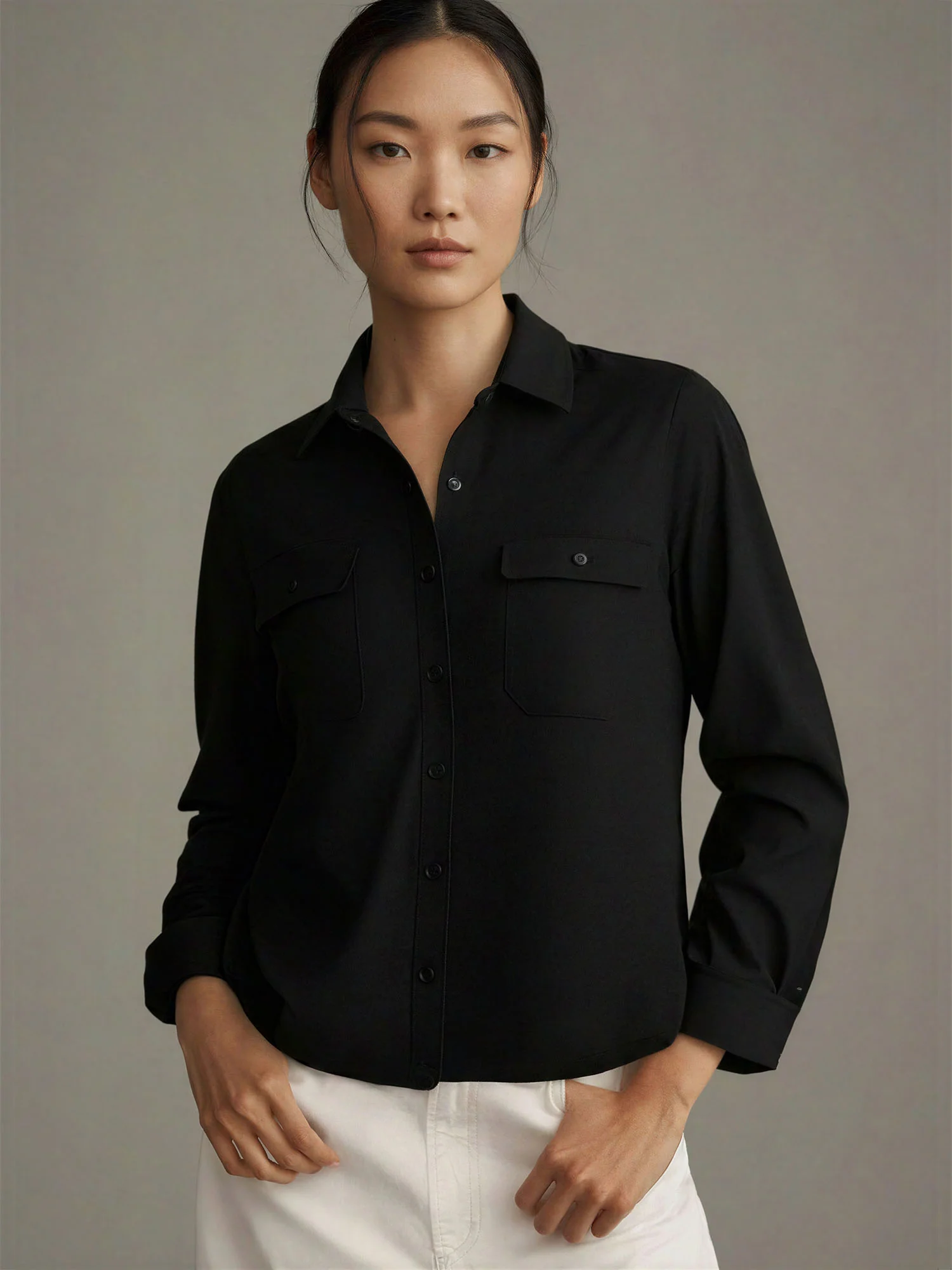 Long Sleeve Brushed Knit Button Down Shirt - Image 9
