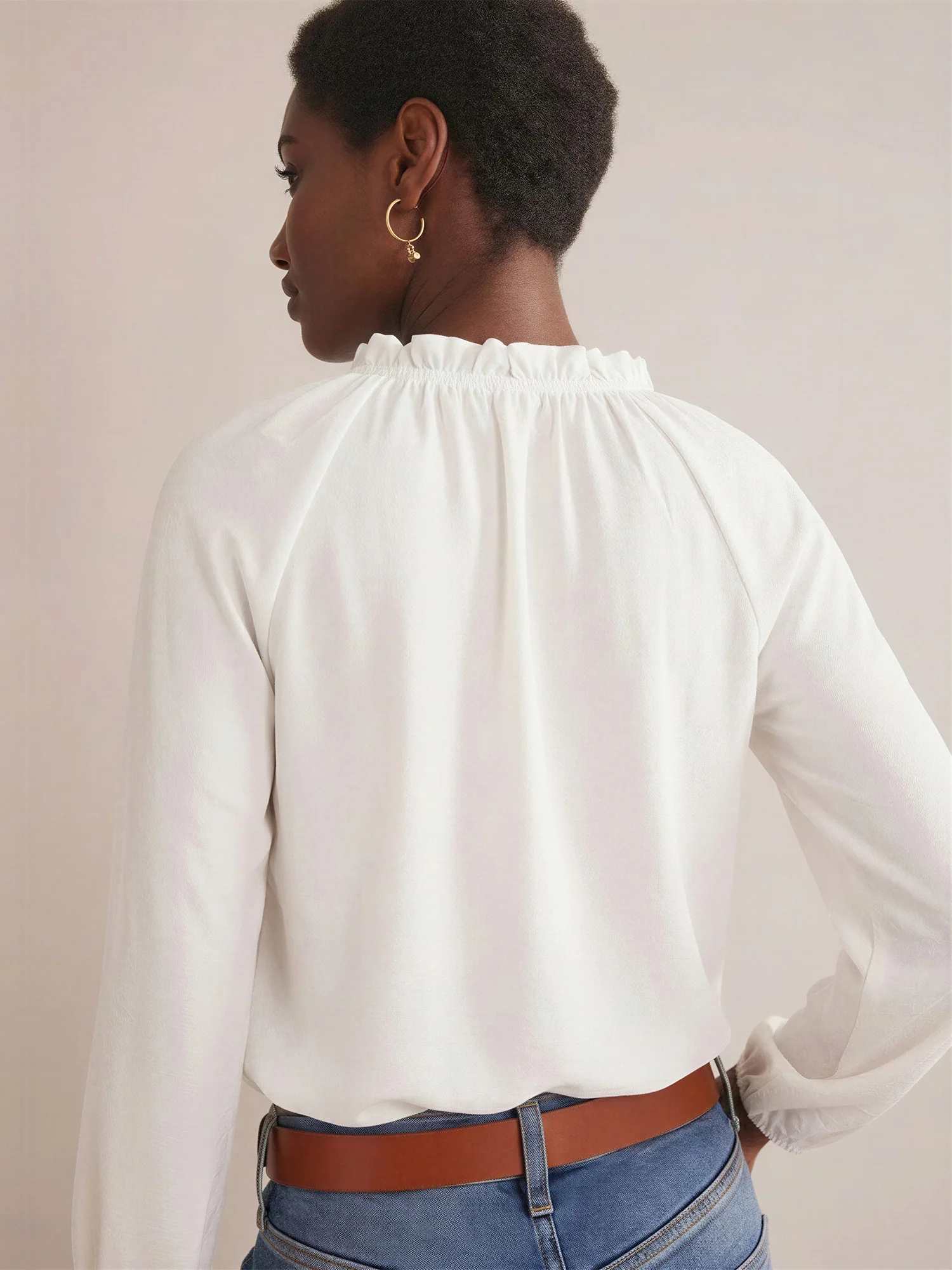 Long Sleeve Button Front Peasant Blouse - Image 7