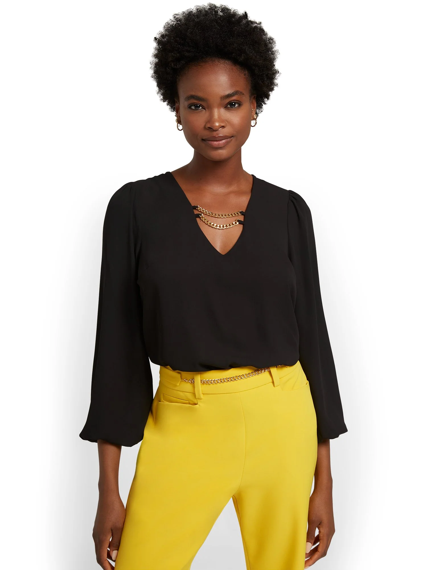 Long-Sleeve Chain-Detail Blouse