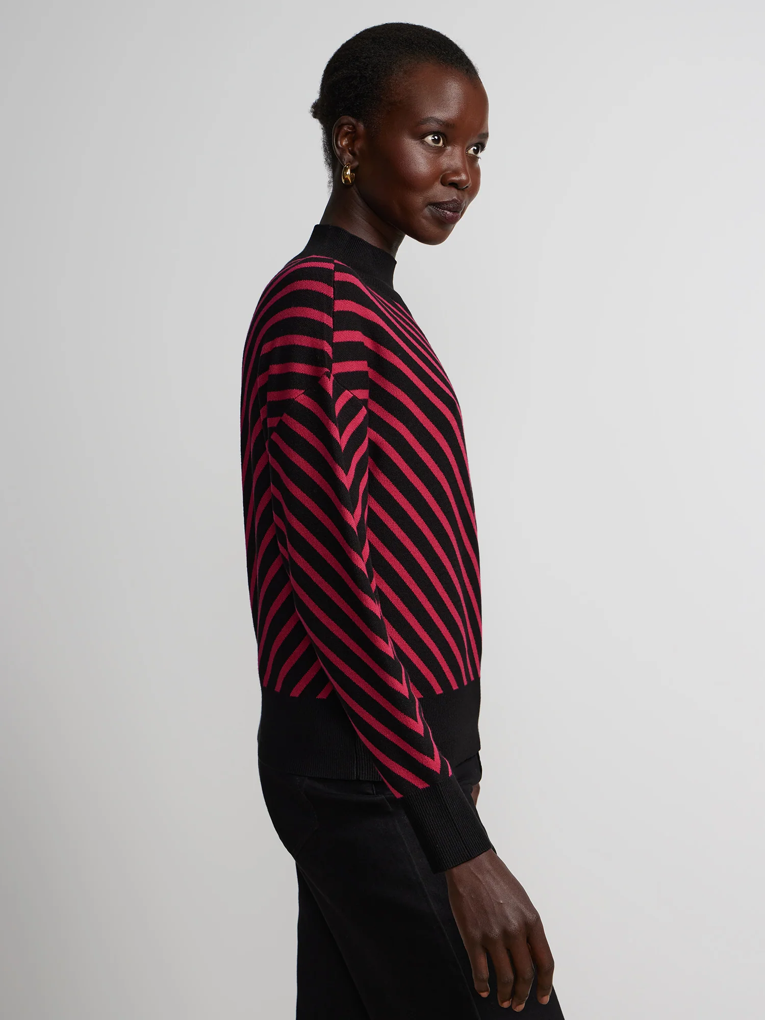 Long Sleeve Chevron Stripe Mock Neck Sweater - Image 10