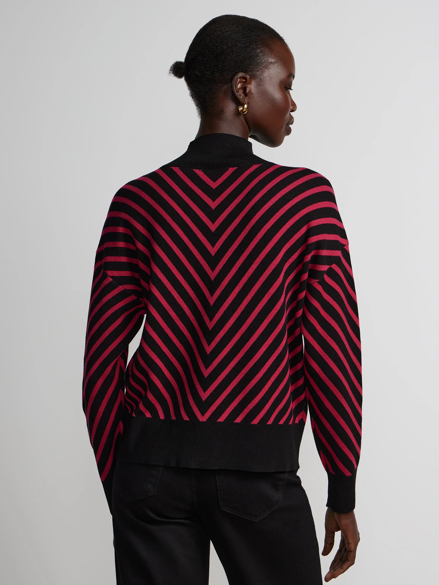 Long Sleeve Chevron Stripe Mock Neck Sweater - Image 11